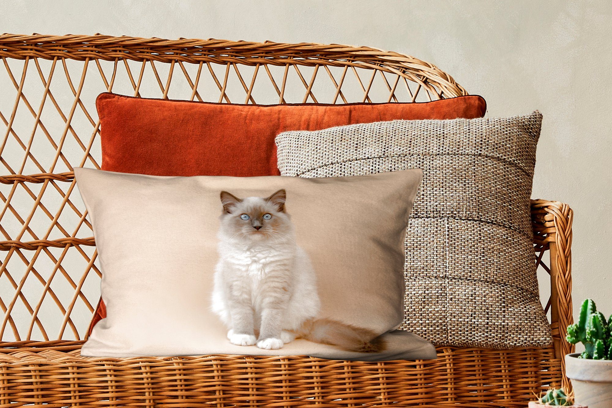 Dekoration, mit Schlafzimmer Jungen - Mädchen - - - - Wohzimmer Katze Porträt - Dekokissen Zierkissen, Dekokissen Kinder, Kinder Siamese Füllung, MuchoWow