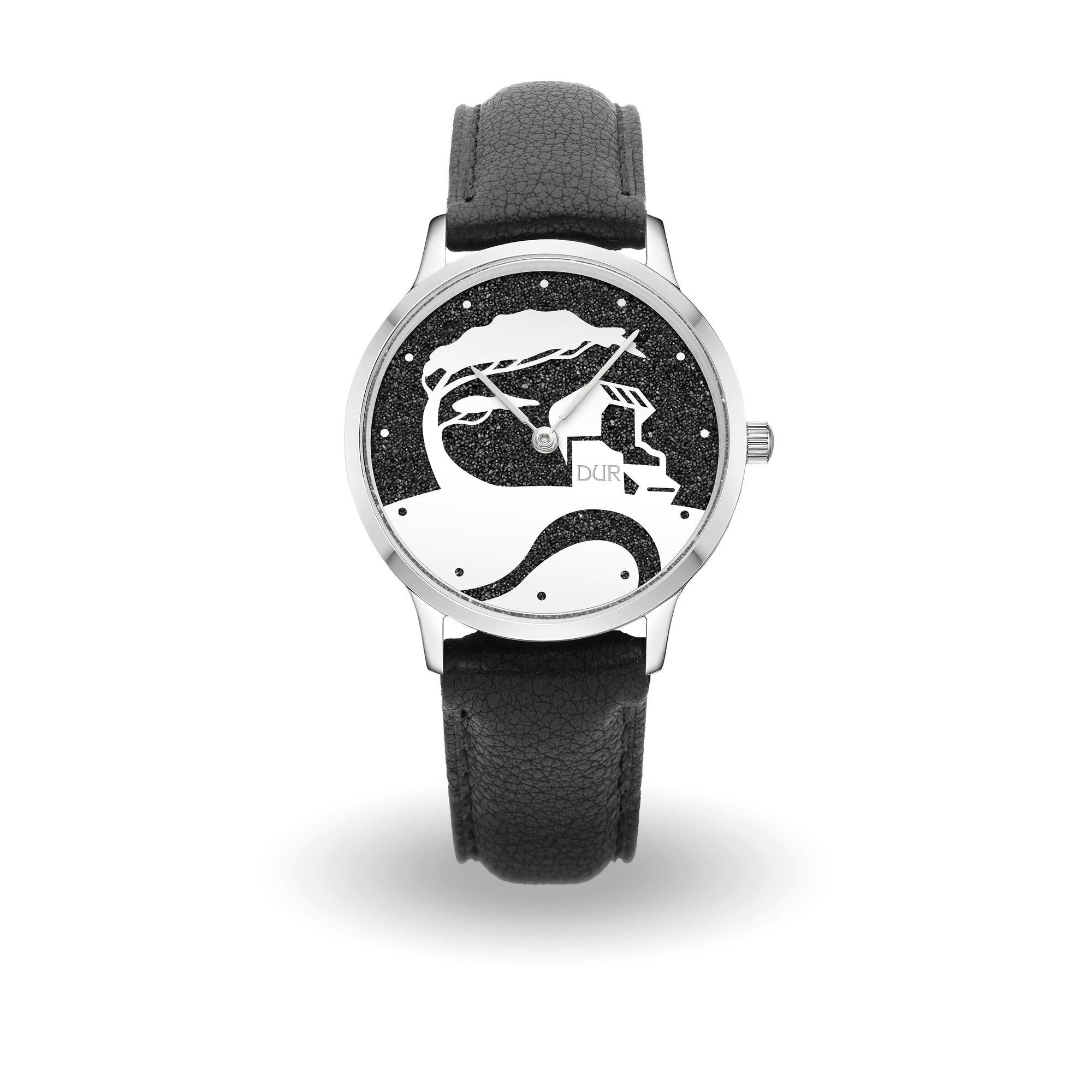 DUR Luxusuhr DUR Schmuck: Uhr 36er "Küste" mit Lavasand, Lederband schwarz, DW007