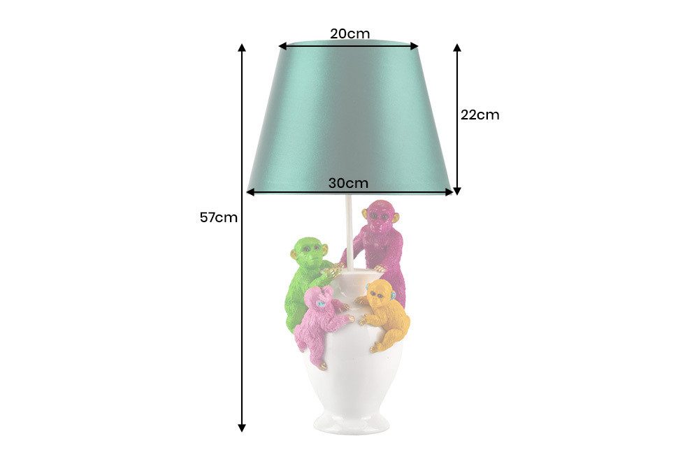 riess-ambiente Tischleuchte MONKEY 60cm weiß/bunt - Stoffschirm, Affen, Skulpturen, handgefertigt, Ein-/Ausschalter, ohne Leuchtmittel, Tierische Dekolampe - ideal als Blickfang auf Sideboard od. Nachttisch