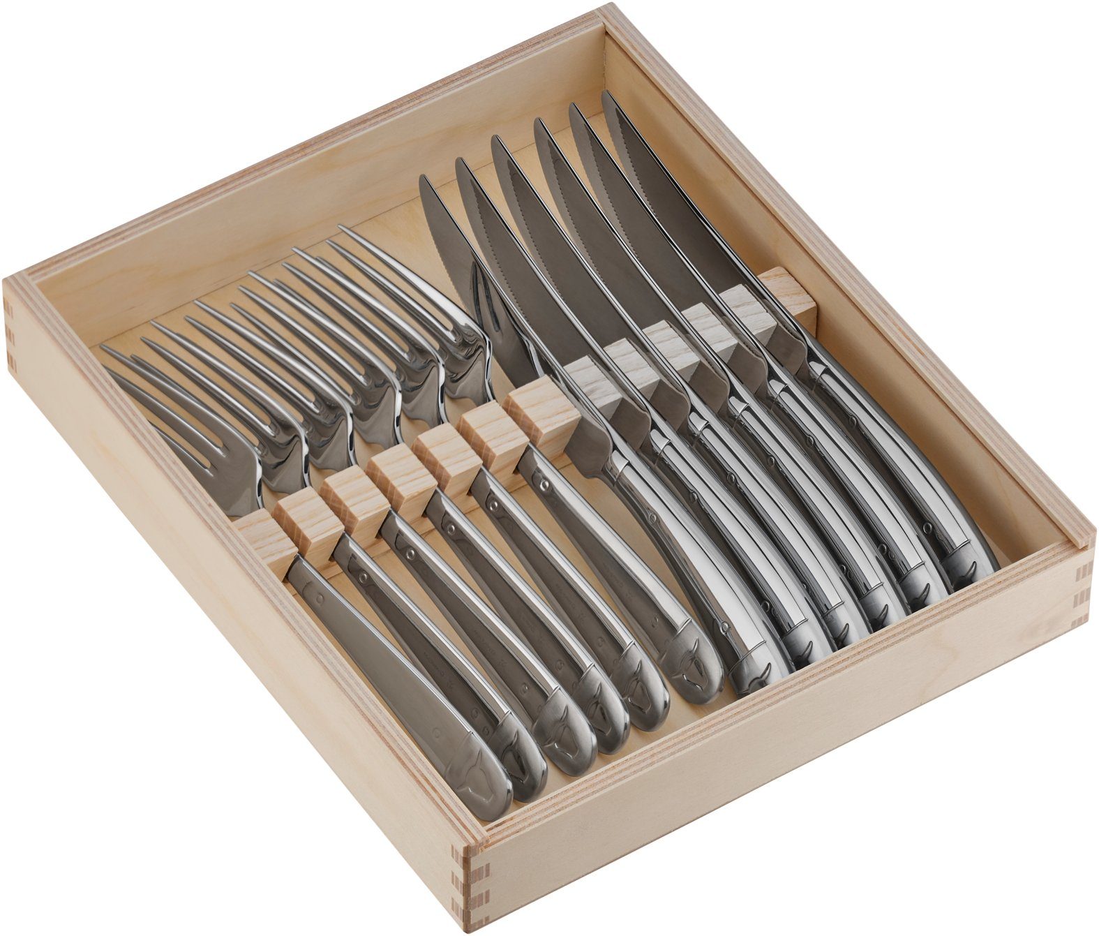 WMF Steakbesteck Geschenkidee Steakbesteck-Set, 12-teilig (12-tlg), Cromargan 18/10 poliert, geschmiedete Messer, spülmaschinengeeignet, inklusive Holzbox
