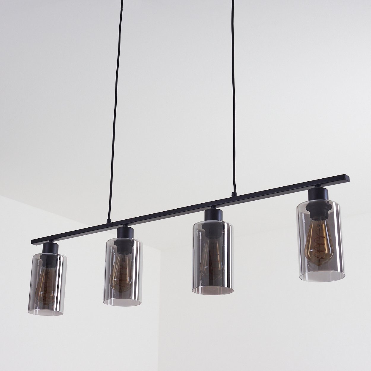Zimmerlampe, Deckenlampe Rauchglasschirmen, schwarz, »Bovo« 4xE27 ohne Metall aus hofstein Hängeleuchte mit Leuchtmittel,