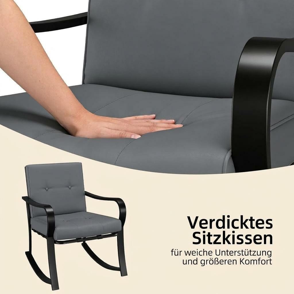 GarveeMore Gartenlounge-Set 2 Schaukelstühle mit warmgrauen Kissen & Glastisch, 3-teiliges Bistro-Set für den Außenbereich,Gartenmöbel-Set für Garten – Bild 4 von 5