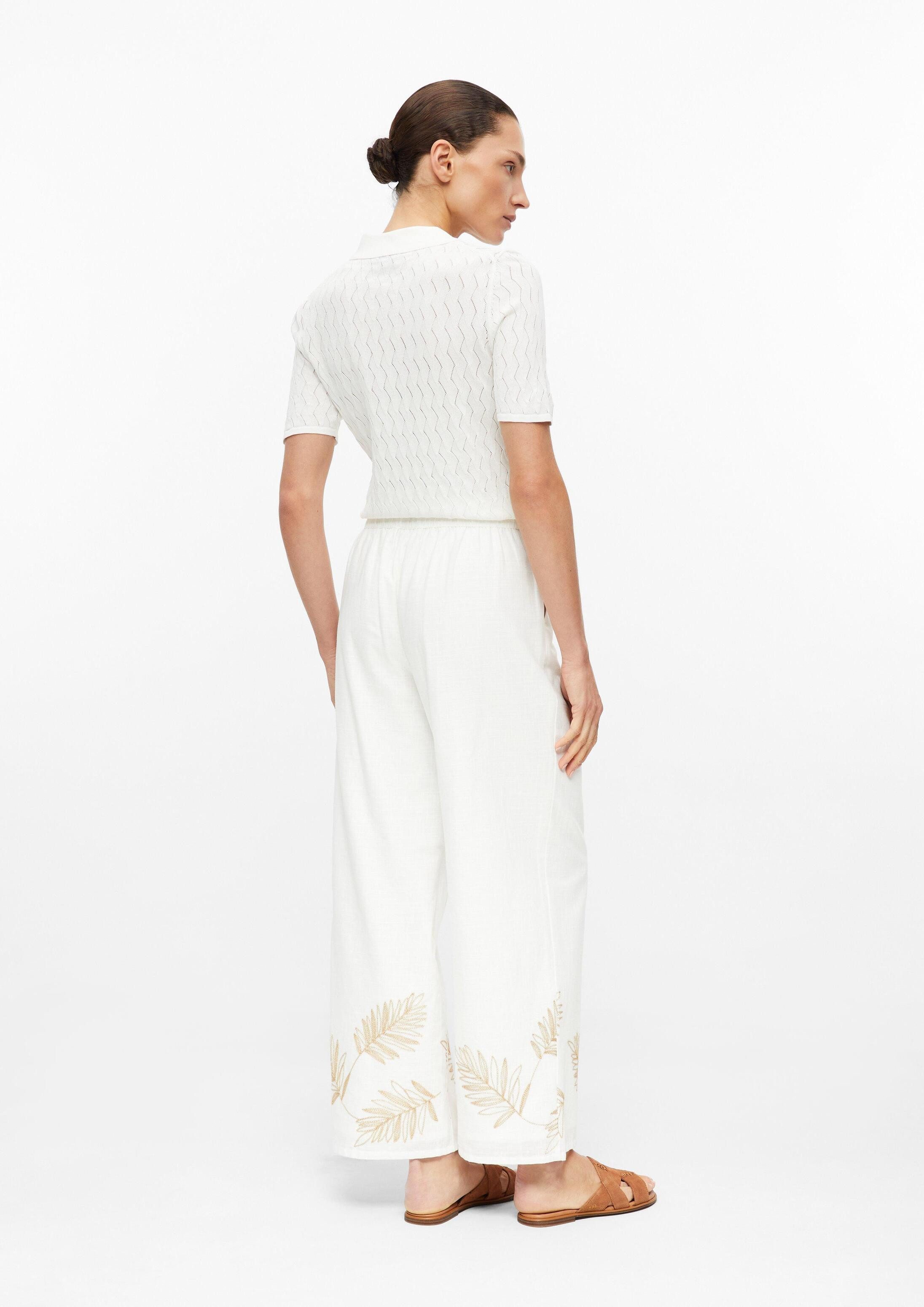 s.Oliver 7/8-Hose Hose Wide-Leg-Hose mit Stickerei aus strukturierter Baumwolle