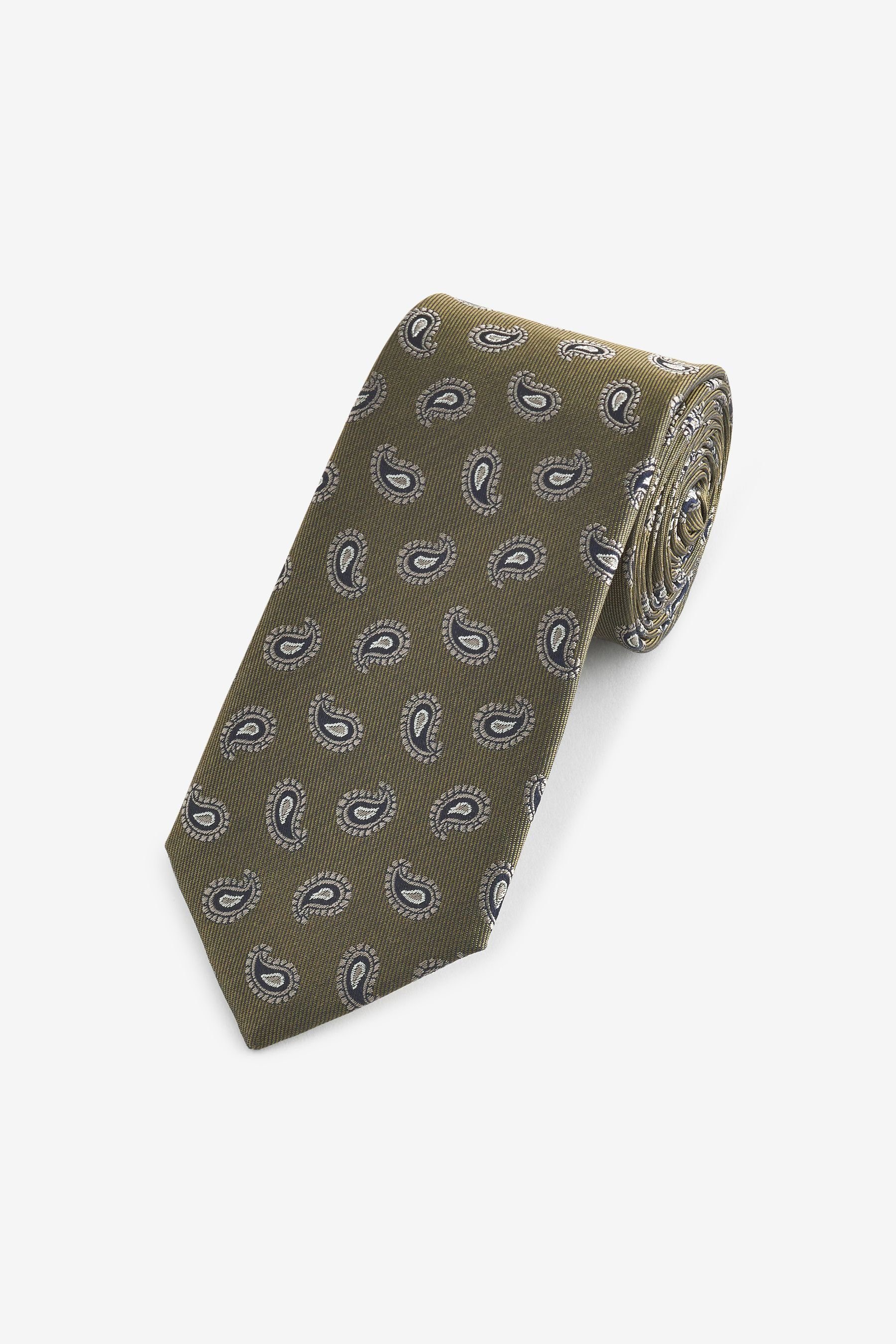 Next Krawatte Signature-Krawatte, hergestellt in Italien (1-St) Khaki Green Paisley