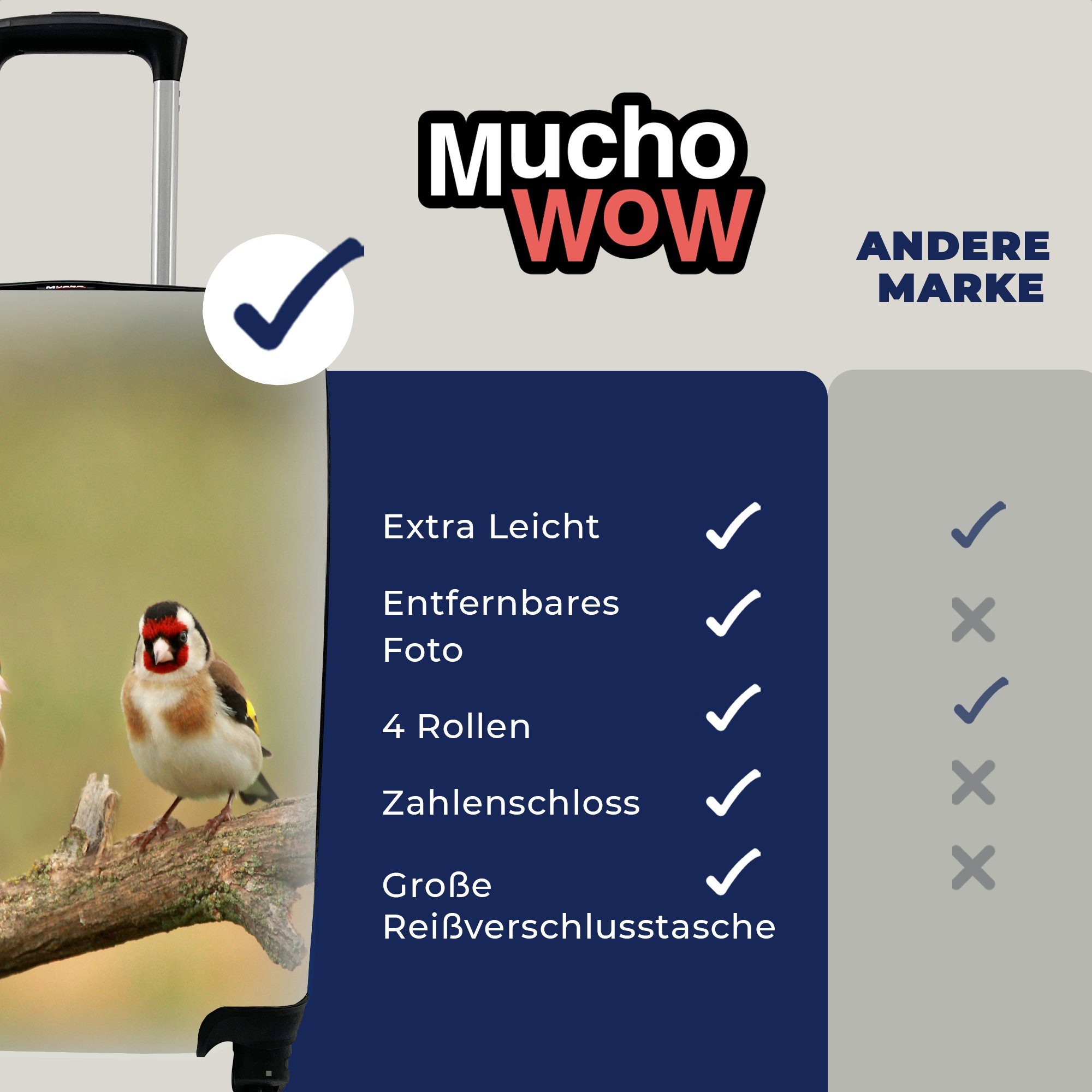 MuchoWow Handgepäckkoffer Zwei kleine Trolley, für Baumast, Stieglitze Reisekoffer Ferien, einem rollen, mit 4 auf Handgepäck Reisetasche Rollen