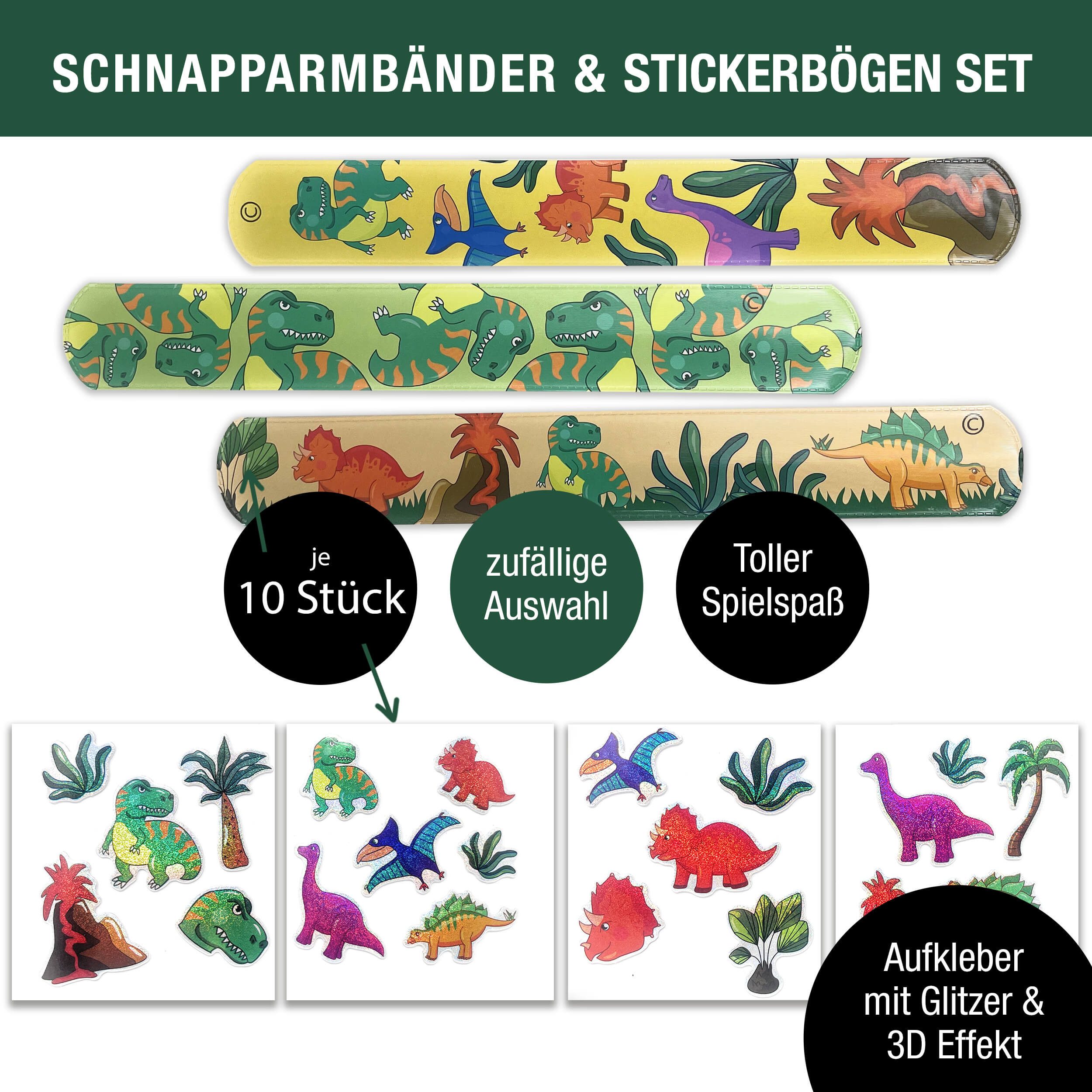 AMLI Armband Dino Schnapparmband Sticker Set, Knickarmbänder und Aufkleber Dinosaurier 10er Set Astro – Bild 2 von 5