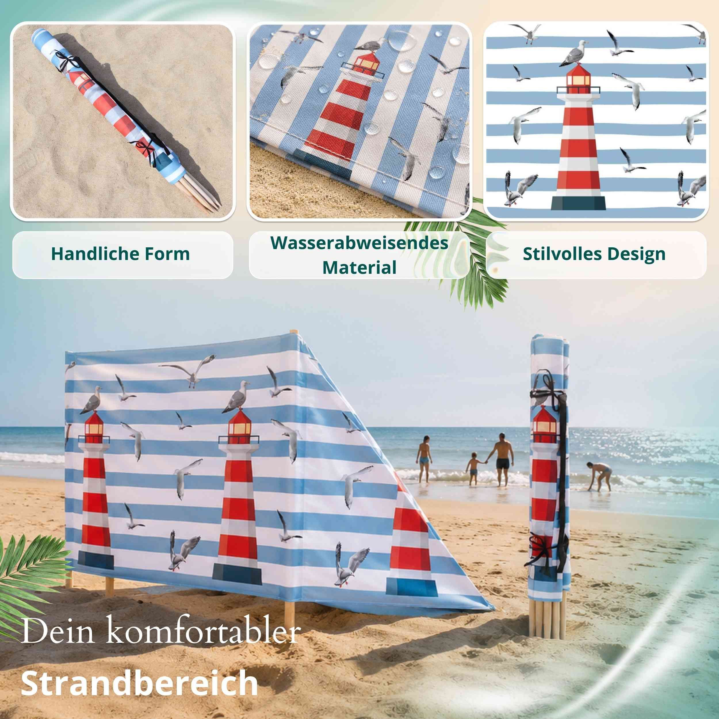 Lantigo Windschutz Sichtschutz Sonnenschutz Strandparavent aus Mikrofaser – portabel, (Leuchtturm, Länge: 4 m), - Faltbarer Sonnenschutz für Strand, Camping & G – Bild 3 von 5