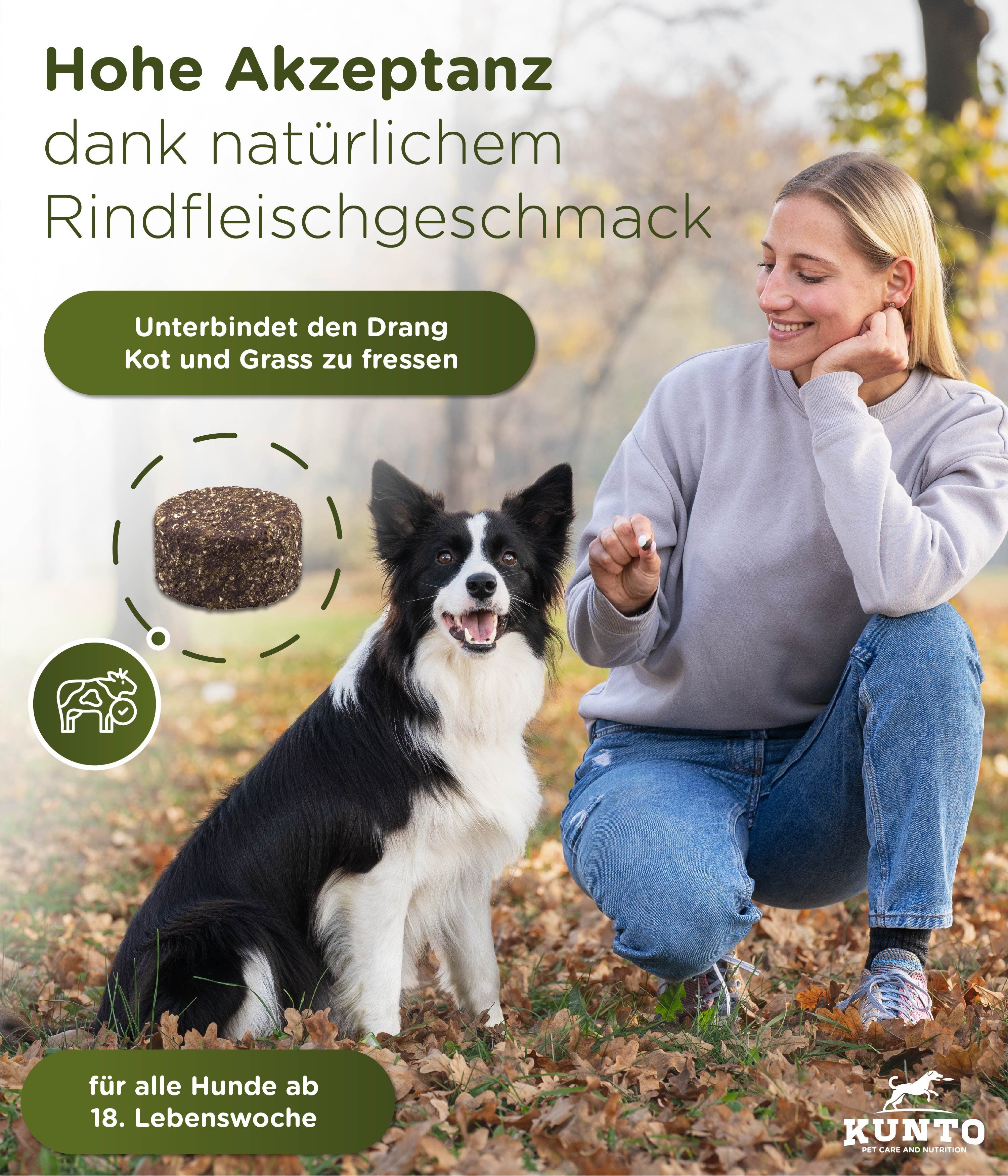 KUNTO Gras- und Kotfresser Drops für Hunde zum Magenschutz, Ergänzungsfutter für: Hunde, entwickelt und hergestellt in Deutschland