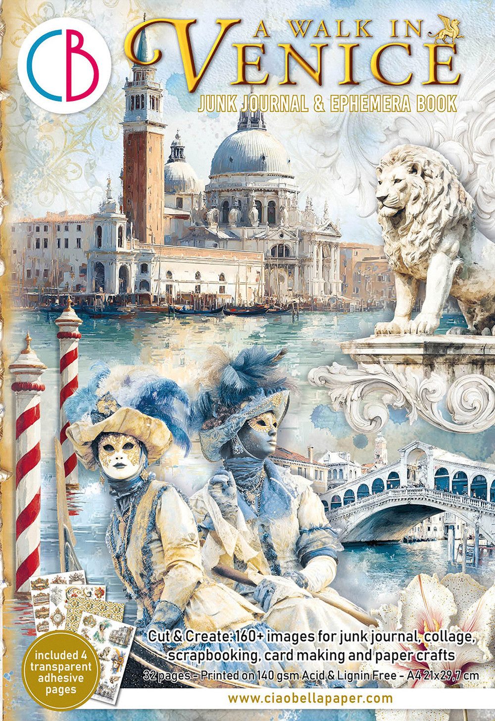 Ciao Bella Motivpapier Junk Journal & Ephemera Book Venice Dream, 160 Motive