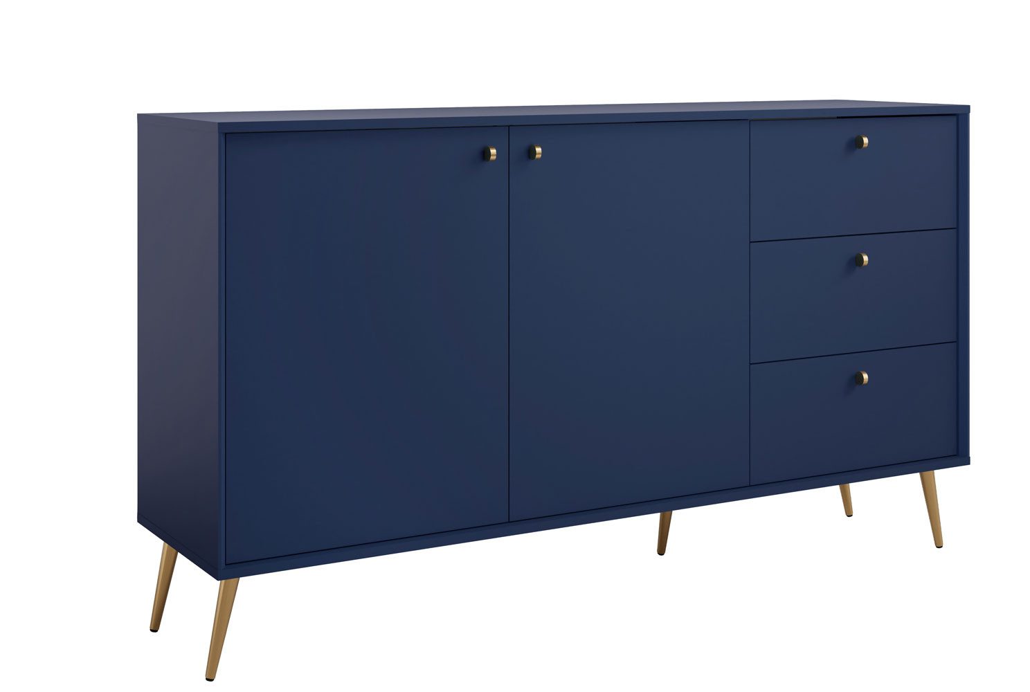 Feldmann-Wohnen Sideboard Rose (2-türig, mit Einlegeböden, mit Schubladen, 1 St., moderne Optik, 2-türig mit Schubladen), 156x40,5x89cm 2-türig marineblau