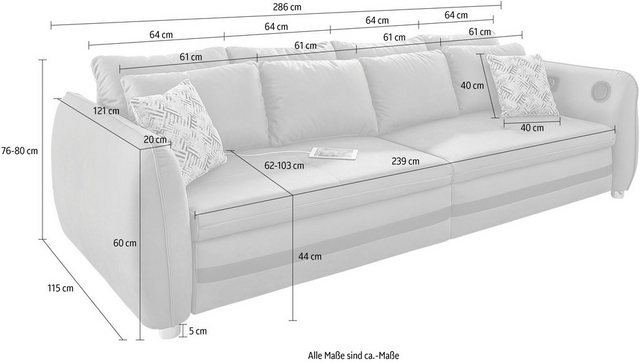 Jockenhöfer Gruppe Big Sofa, inklusive RGB LED Beleuchtung und Soundsystem inklusive Bluetooth, USB Ladestation, Touchpanel, frei im Raum stellbar  - Onlineshop Otto