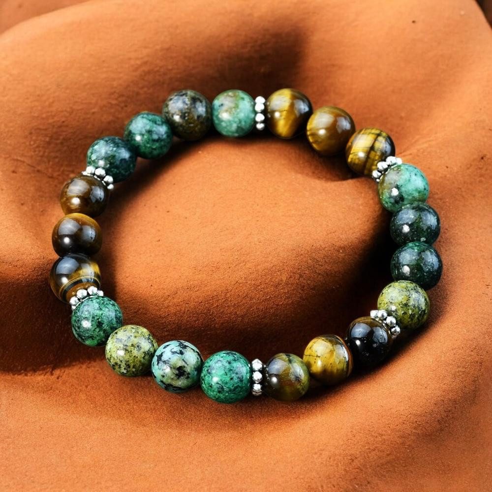 Eden Stone Armband Schwarzer Stein & Türkis Jaspis Tigerauge Armband Stretch, Handgemacht (1-tlg), Edelstein