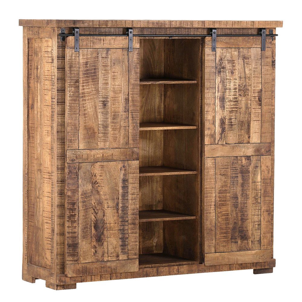 Lomadox Highboard KARLSTAD-123, Wohn-/Esszimmer in Mangoholz natur massiv, B/H/T ca. 145/145/47 cm