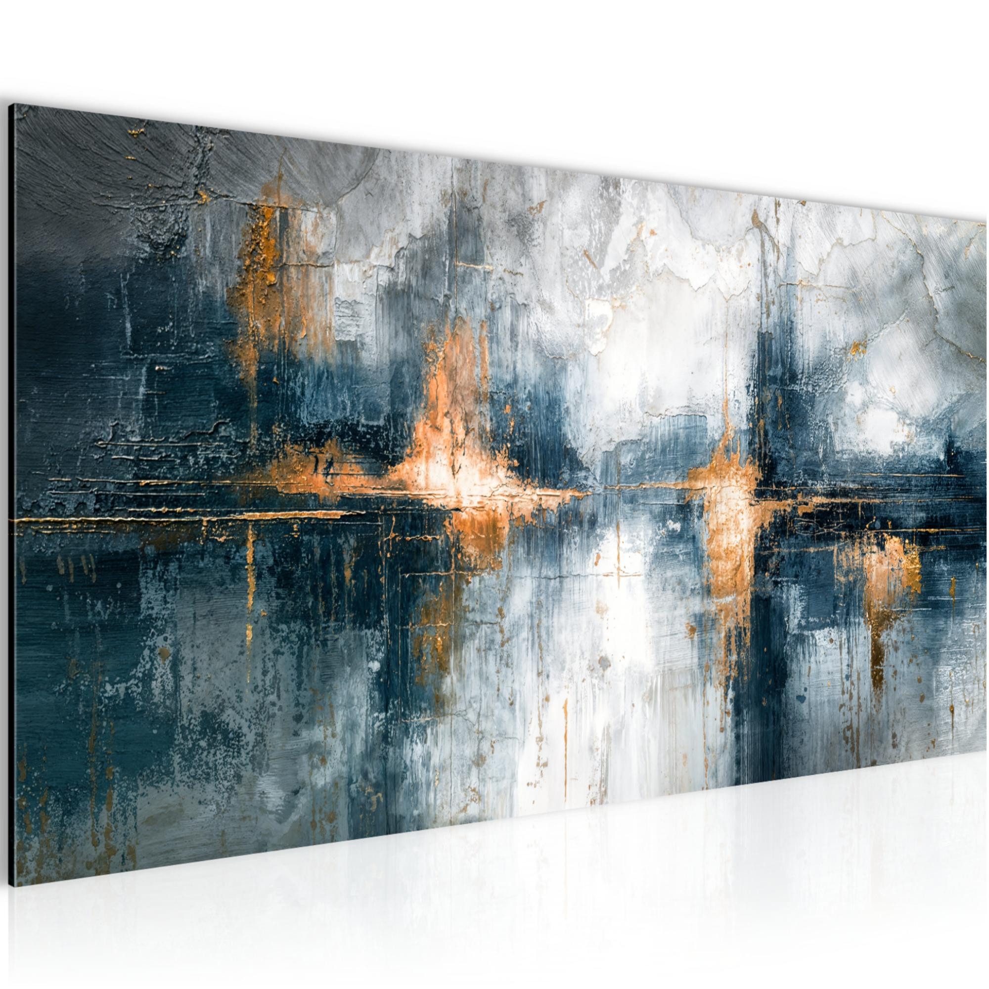 Runa Art Wandbild Abstrakt Modern auf Vlies Leinwand Blau Büro Abstraktion 0597, 100L x 40B cm