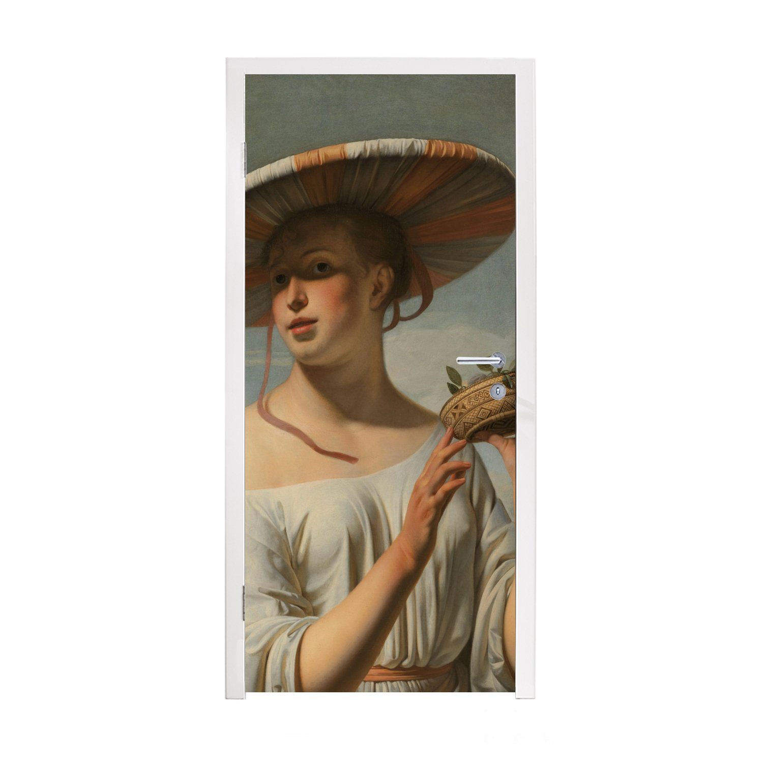 MuchoWow Türtapete Mädchen mit breitem Hut - Gemälde von Cäsar Boëtius van Everdingen, Matt, bedruckt, (1 St), Fototapete für Tür, Türaufkleber, 75x205 cm