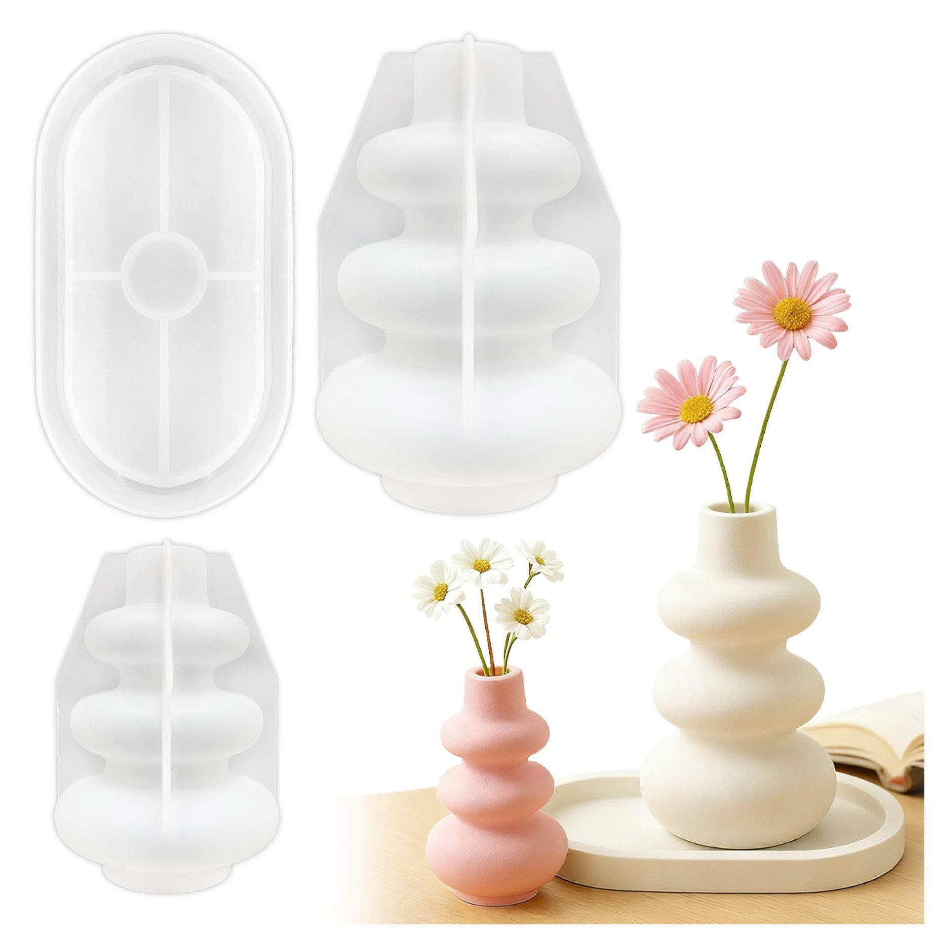 Zyronn Modellierwerkzeug 3er Set Silikon Gießformen Vase – DIY Blumenvasen Formen, (3 St), für Epoxidharz,Gips, Wiederverwendbare Formen für Deko & Basteln