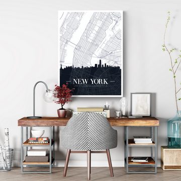 wandmotiv24 Leinwandbild Stadt Karte, Hochformat, New York City, USA, NYC, Amerika, Stadtplan, Weltkarten (1 St), Wandbild, Wanddeko, Leinwandbilder in versch. Größen
