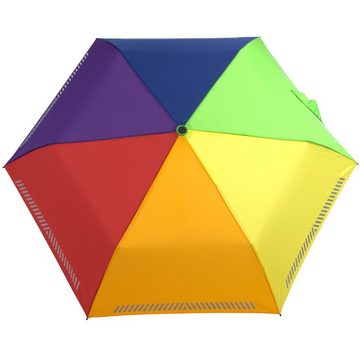 iX-brella Taschenregenschirm Kinderschirm mit Auf-Zu-Automatik, reflektierend, Sicherheit durch Reflex-Streifen - Regenbogen