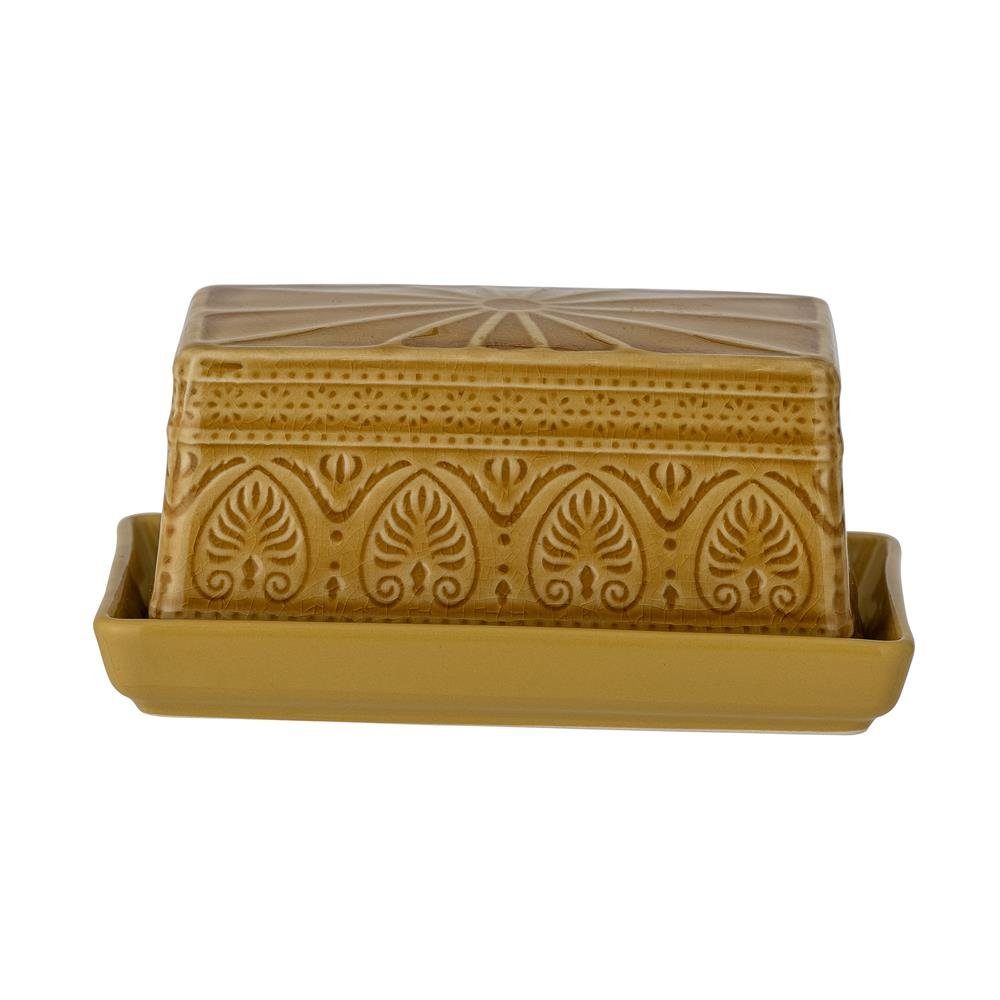 Bloomingville Butterdose Rani, 18,5 x 8 x 10,5 cm, Gelb, aus Steingut, mit Crackle-Glasur