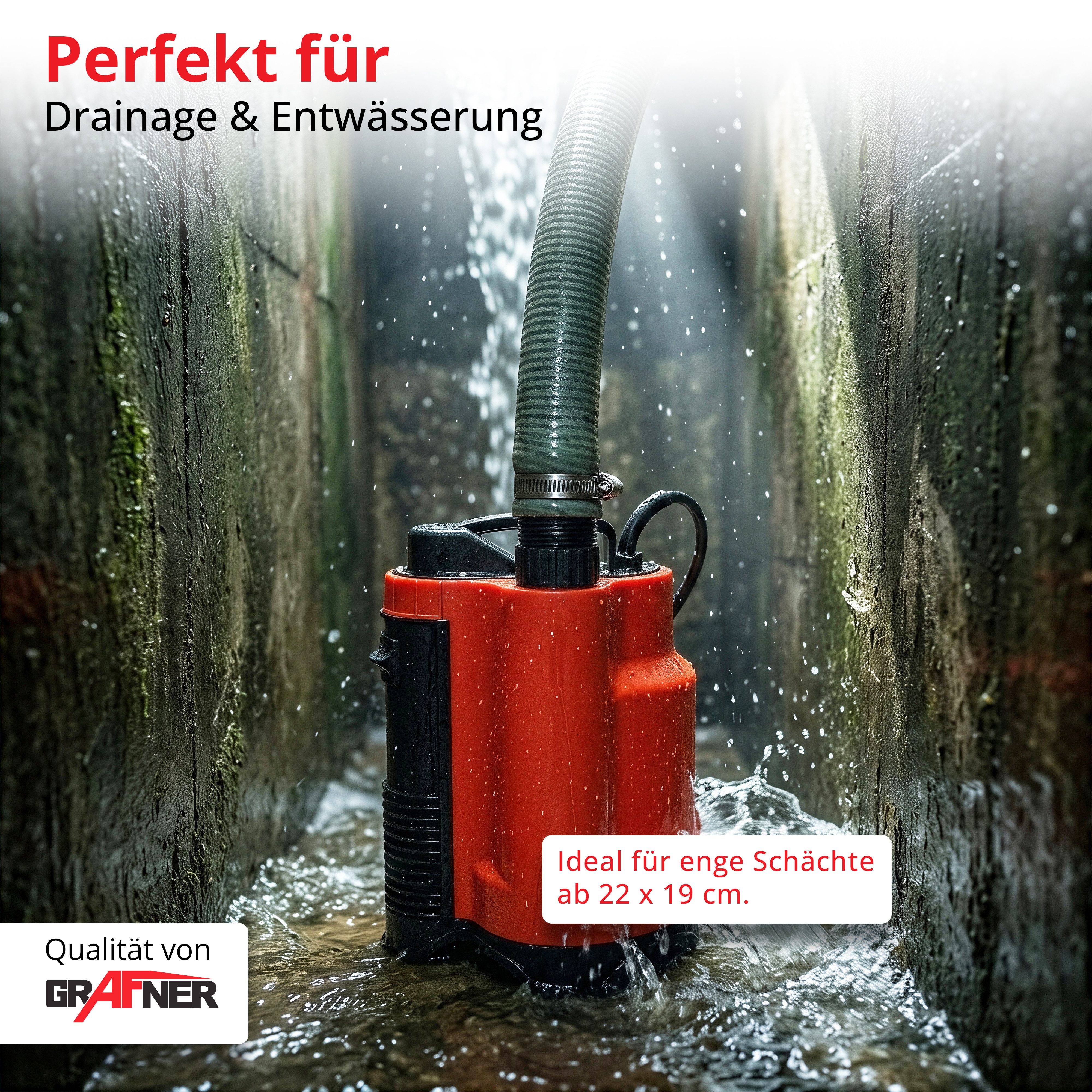 Grafner Tauchpumpe Drainagepumpe Tauchpumpe Schmutzwasser400 Watt 7500L/h (1, inkl. Anschlussadapter), Automatischer und Manueller Modus, Förderleistung bis zu 7500 l/h