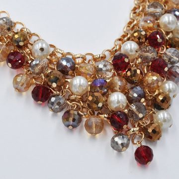Steuer Collierkettchen Metall gold farben Perlen Zierde topaz/rot/weiß/braun