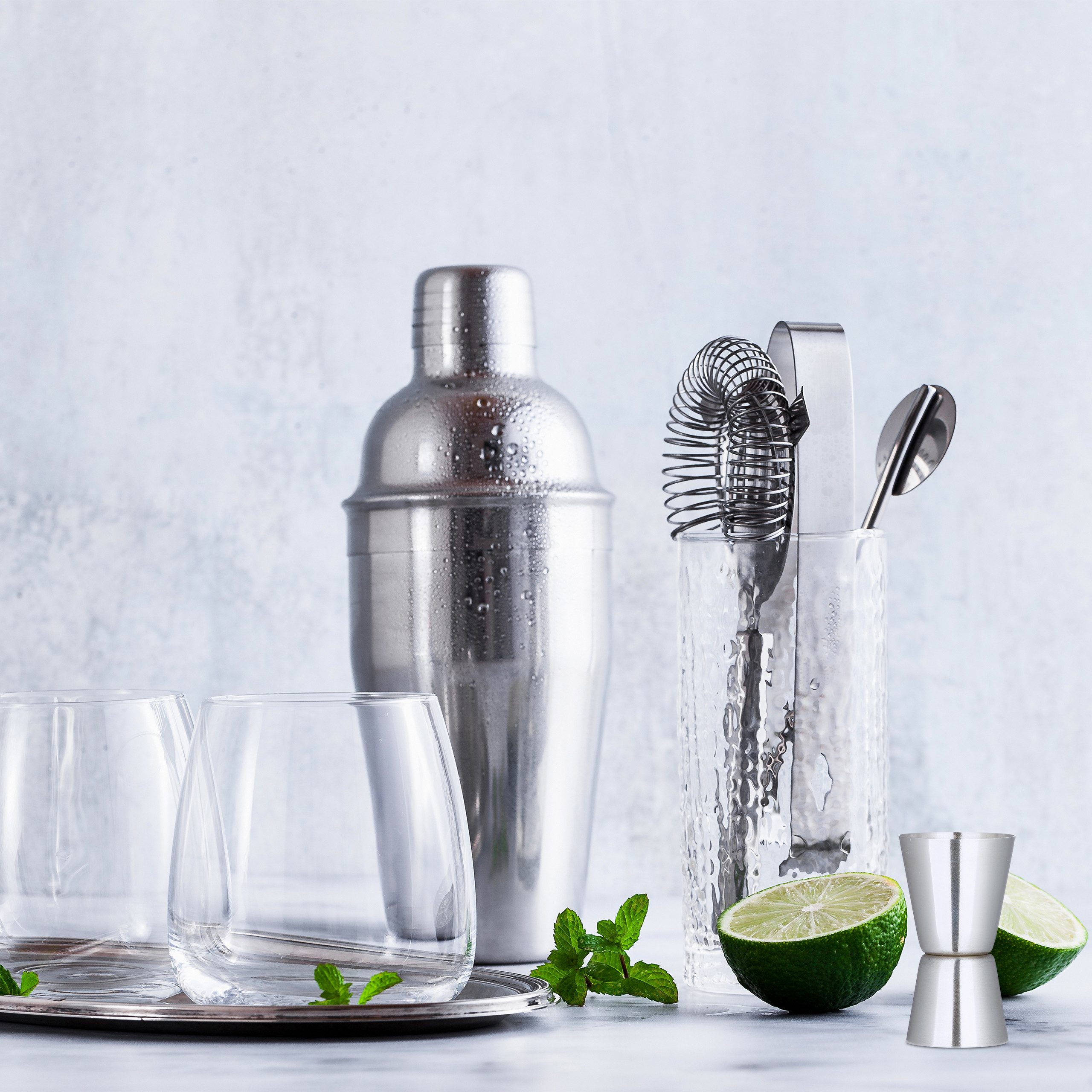 relaxdays Cocktail Shaker Cocktailset Edelstahl 5-teilig, Edelstahl