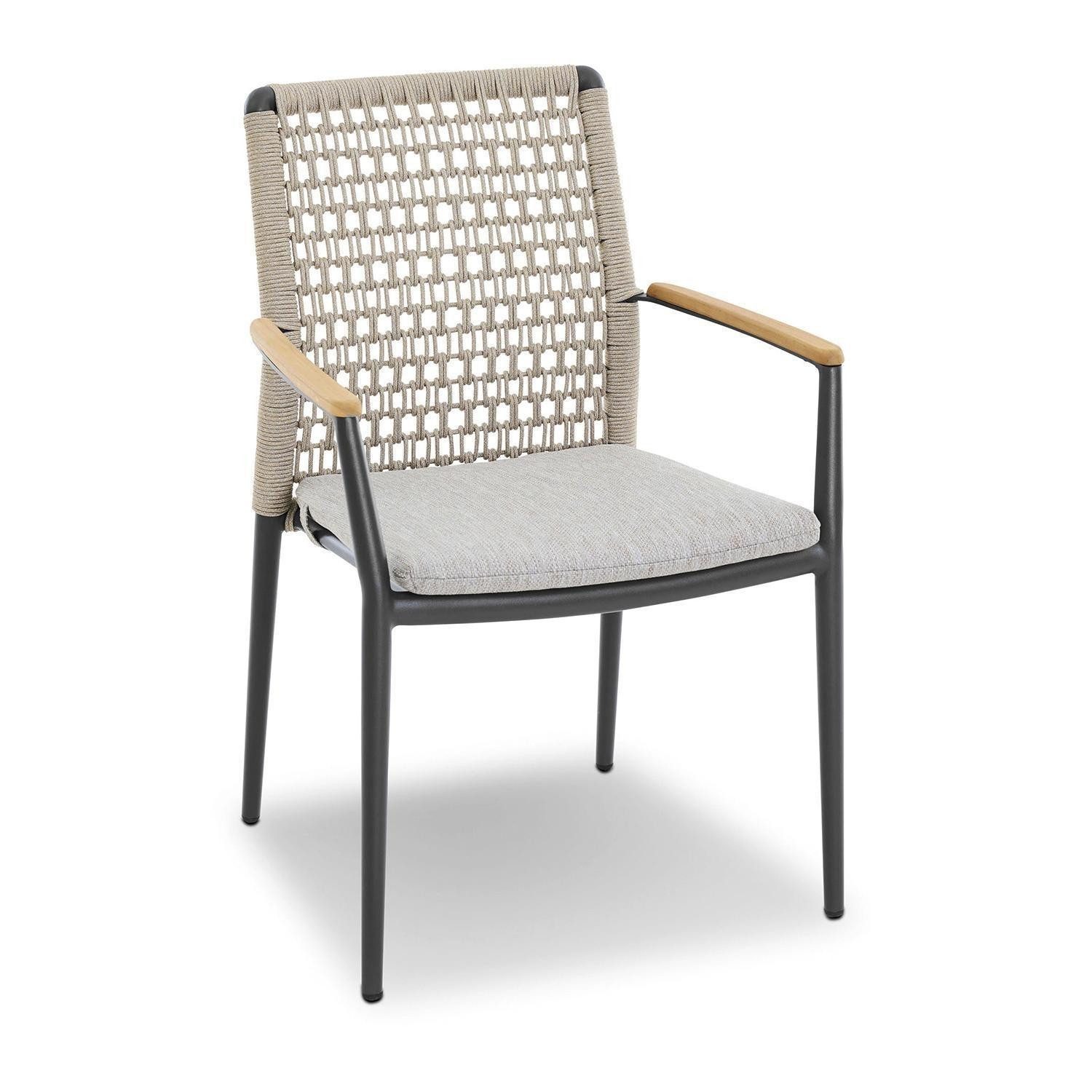 MONDO Gartenstuhl LATEA, Anthrazit, Braun, Taupe, Aluminium, (1 St), Seilbespannung, Teakholz, mit Kissen, B 62 x H 84 x T 56,5 cm