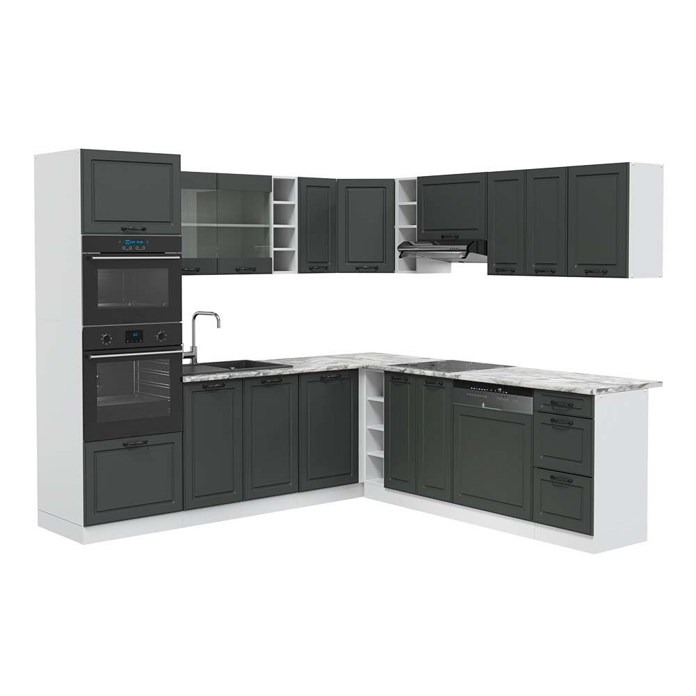 Vicco Winkelküche R-Line, Anthrazit Landhaus/Weiß, 247 x 237 cm, AP Marmor