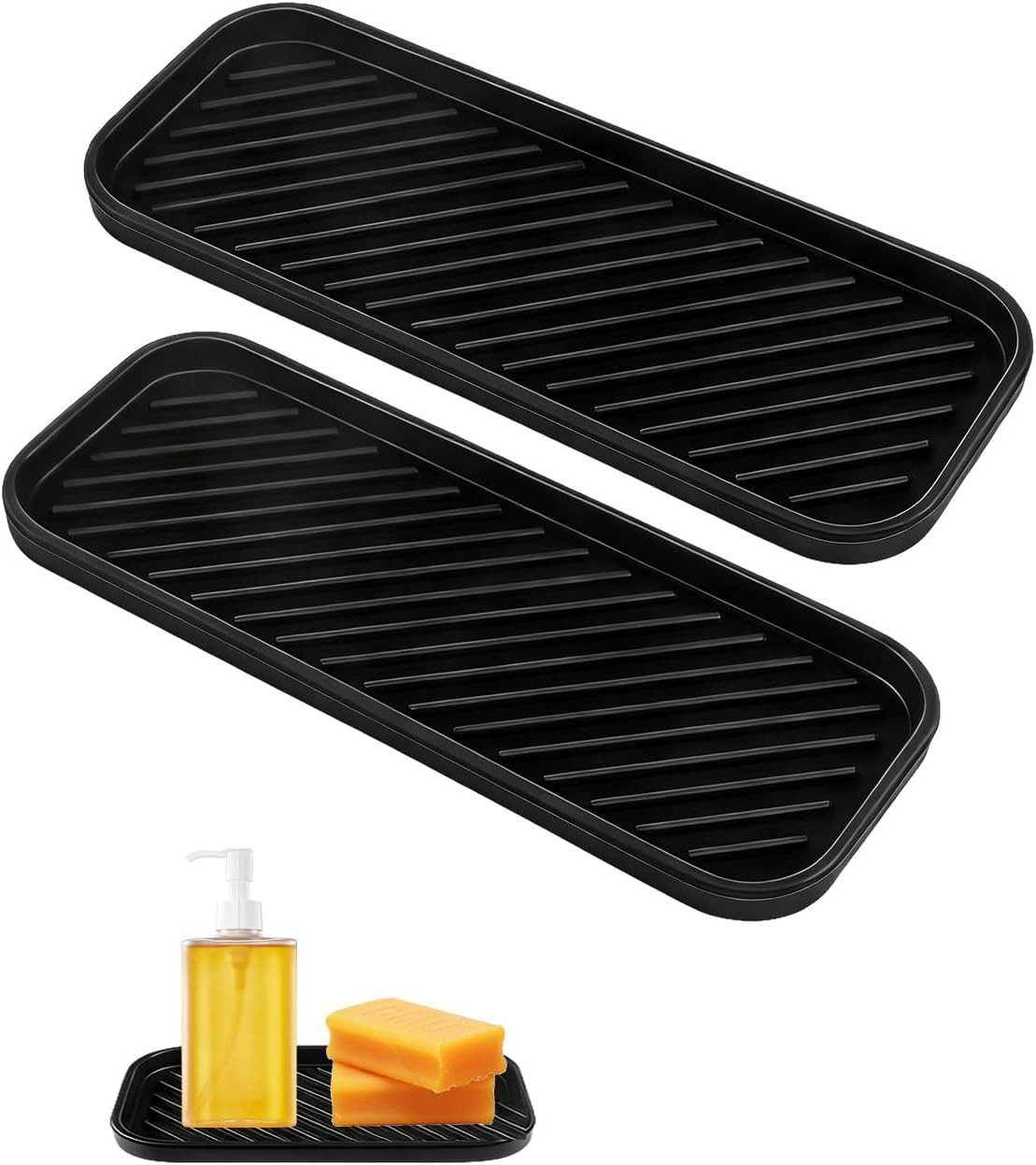 FOUORTUNATE-BEE Tablett 2er Set Silikon Spülbecken Organizer für Schwamm & Seife, (2-tlg), Silikon Abtropfhalter für Spüle, passend für Bürsten & Spülmittel