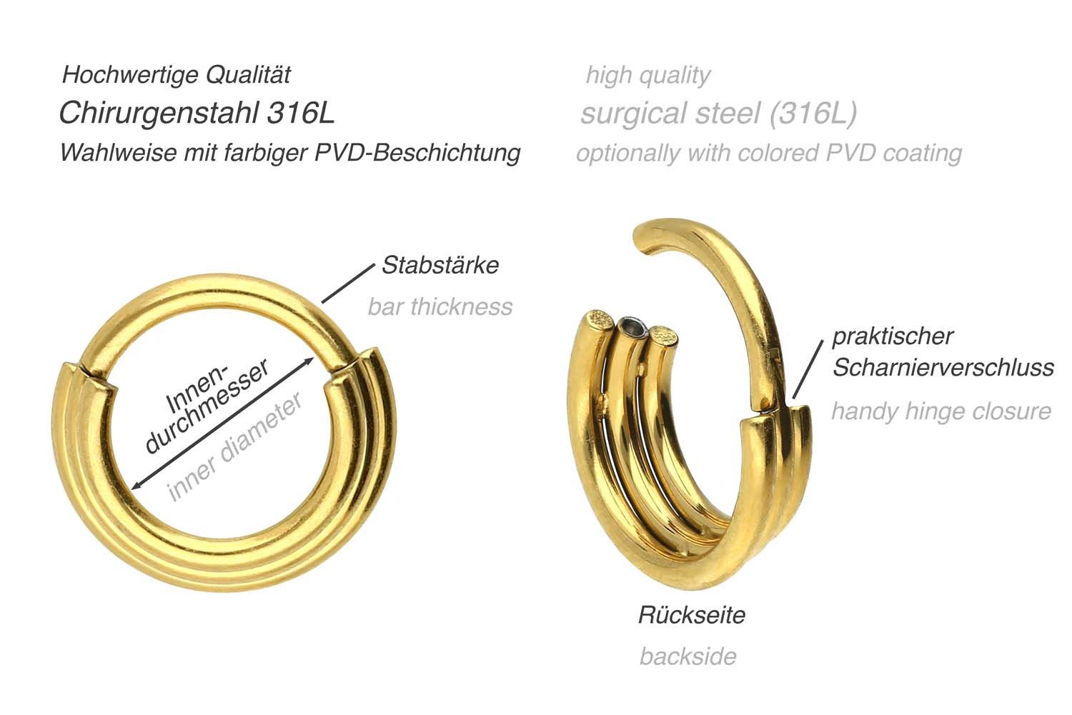 PIERCINGLINE Nasenpiercing Chirurgenstahl Segmentring Clicker 3 RINGE Ohrpiercing Septum Nase (Clicker, 1-tlg), Ohrpiercing für Conch, Helix, Tragus, Daith, Lobe