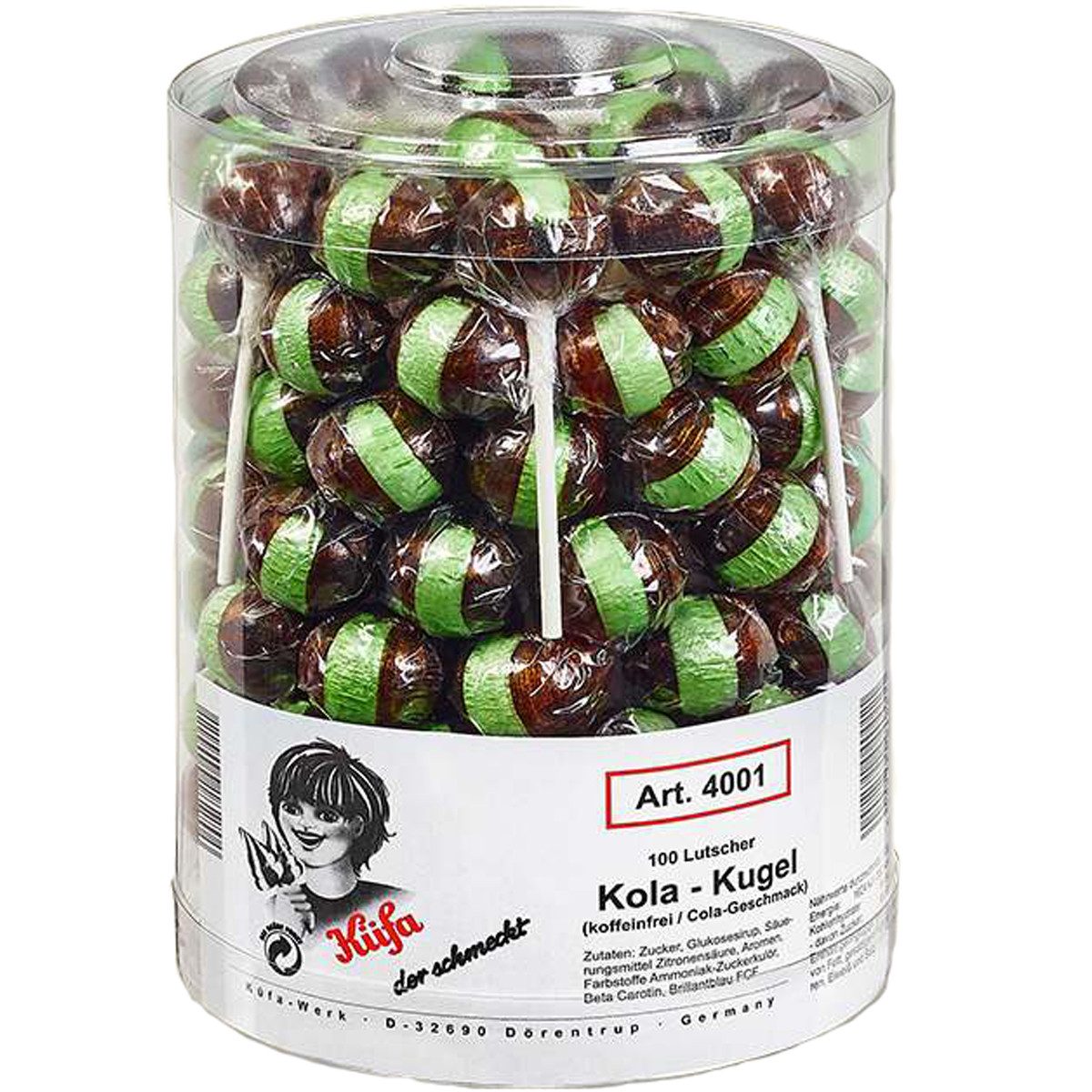 KUEFA Süßigkeit, Küfa Lolly Cola Kugel Lutscher mit Cola Geschmack 100 Stück 1800g