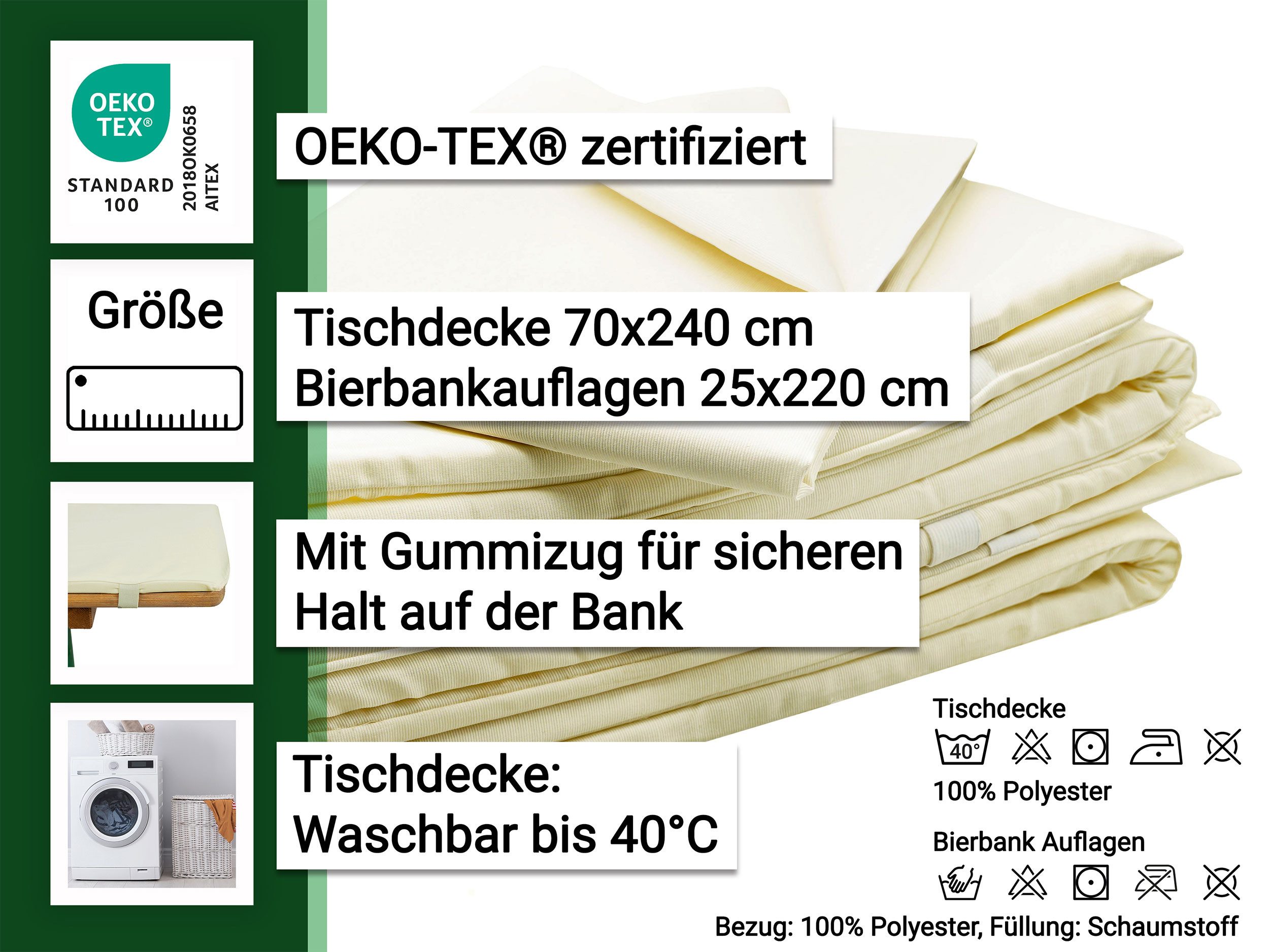 ZOLLNER Bierzeltgarnitur, (3-tlg), 70 x 240 cm, 100% Polyester