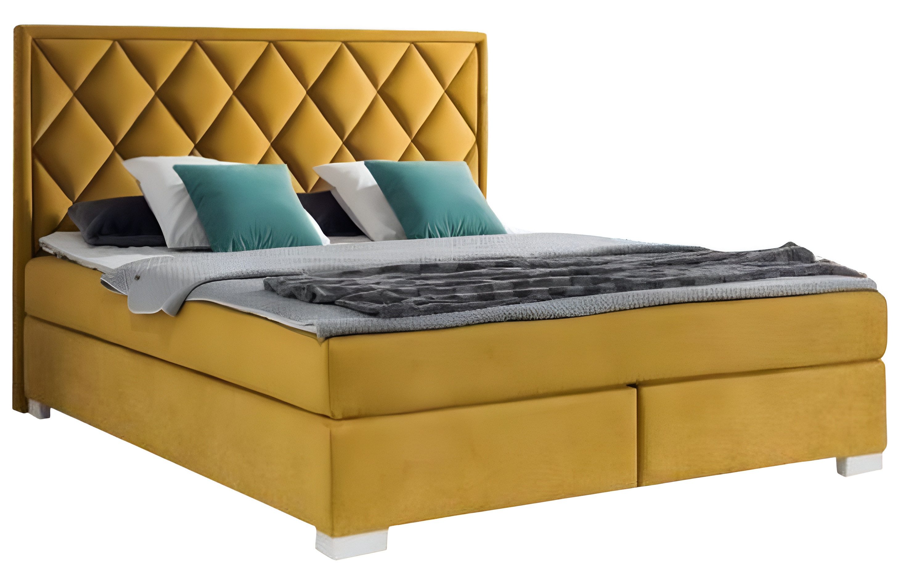 JVmoebel Polsterbett Gelbes Samt Bett für das Schlafzimmer - Neuheit in Textiloptik, Made in Europa