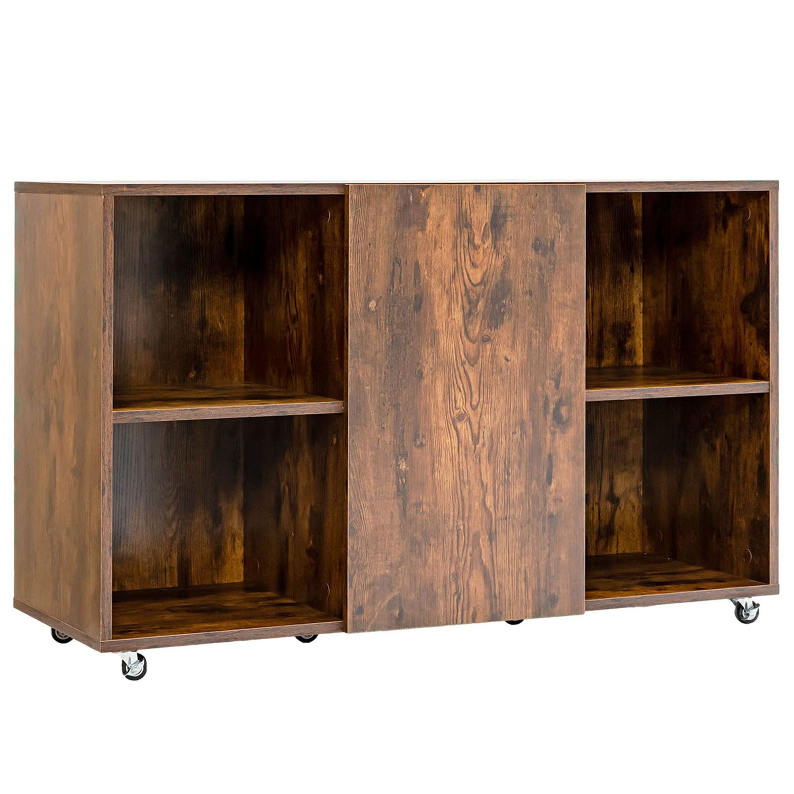 COSTWAY Aktenschrank auf Rollen,Rollcontainer mit 6 Fächern&Tür 110x140x69cm