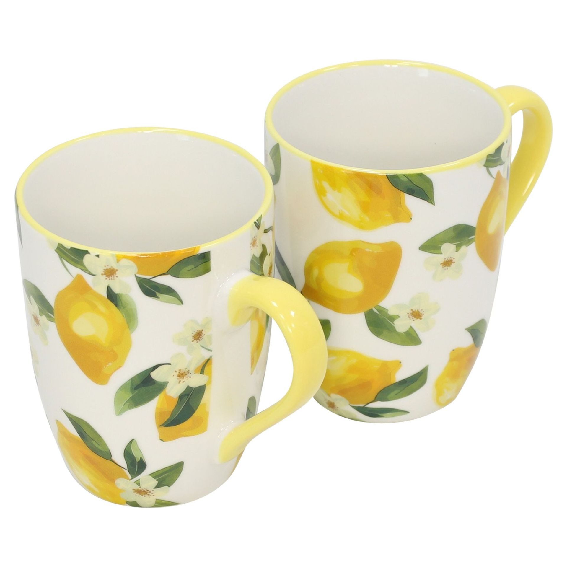 Home-trends24.de Geschirr-Set Tasse Müsli Dessert Schale Zitrone gelb weiß wählbar je 2-er Set, Steingut