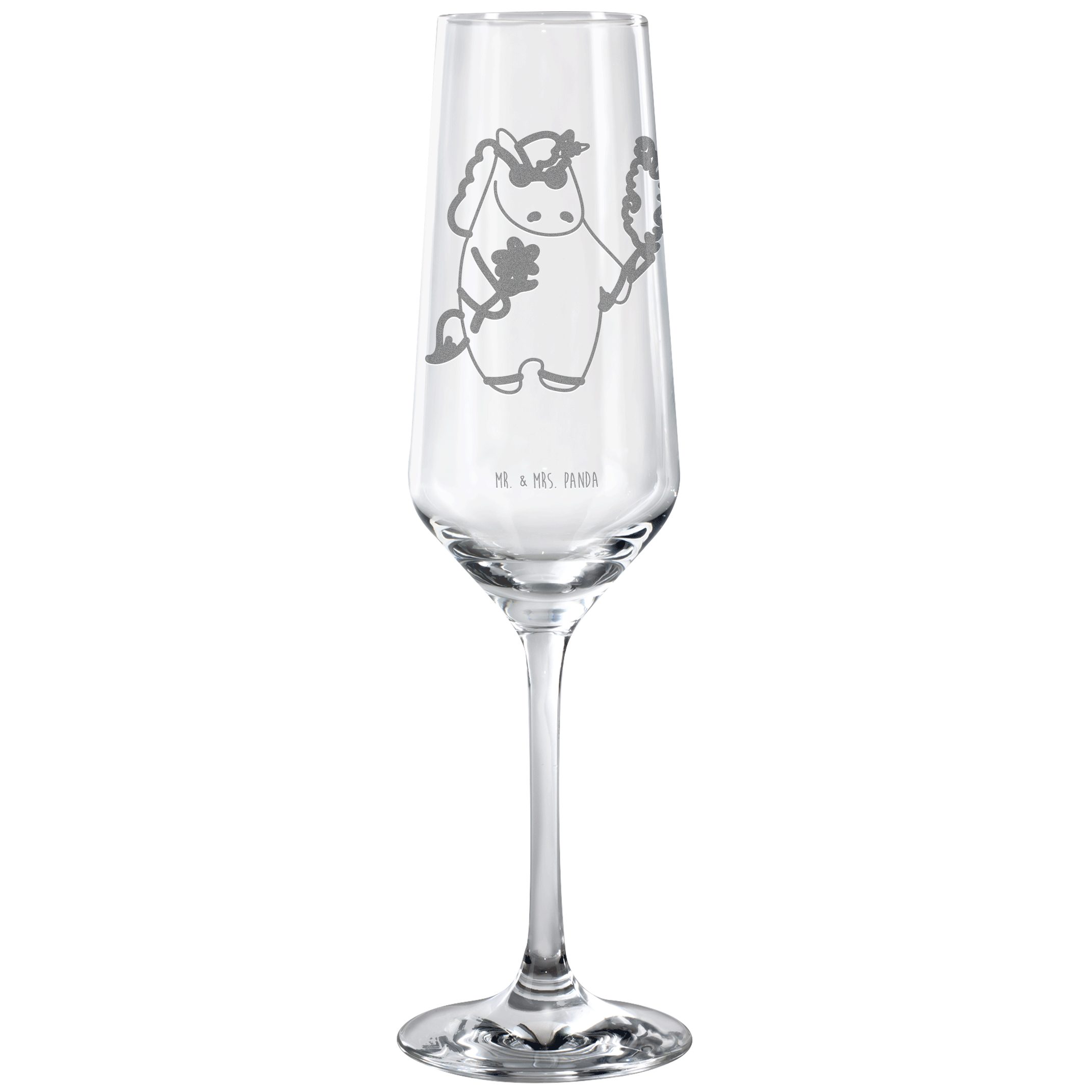 Mr. & Mrs. Panda Sektglas Einhorn Woodstock - Transparent - Geschenk, Spülmaschinenfeste Sektgl, Premium Glas, Hochwertige Lasergravur