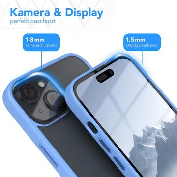 EAZY CASE Handyhülle Outdoor Case für Apple iPhone 15 Plus 6,7 Zoll, Hybrid Handyhülle kratzfest Smart Slimcover Transparent Robust Blau