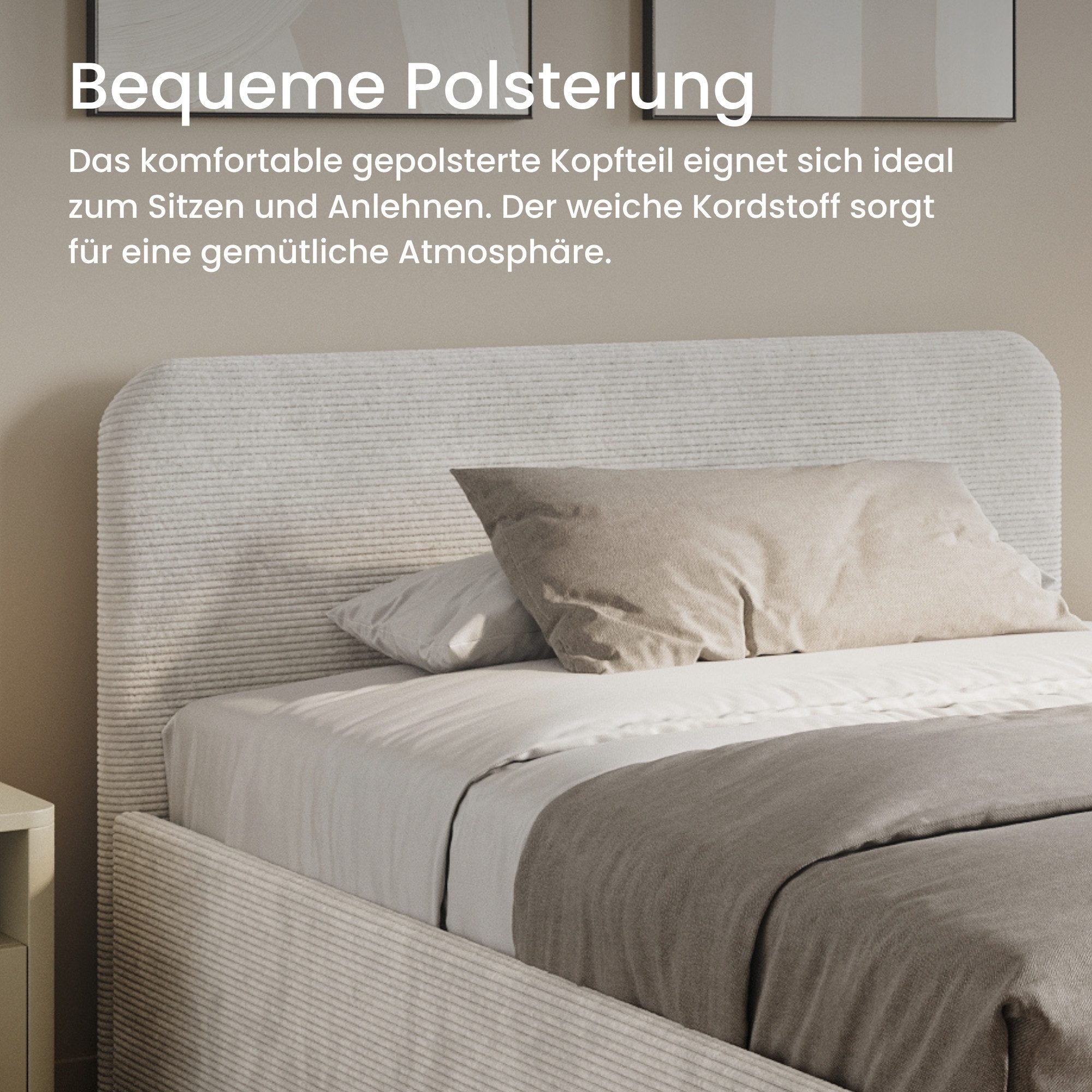 Home Collective Polsterbett Bett mit Stauraum, verstellbarem Lattenrost, viele Größen (Größen: 100x200 120x200 140x200 160x200 180x200 200x200, hochwertiger Kor – Bild 5 von 5