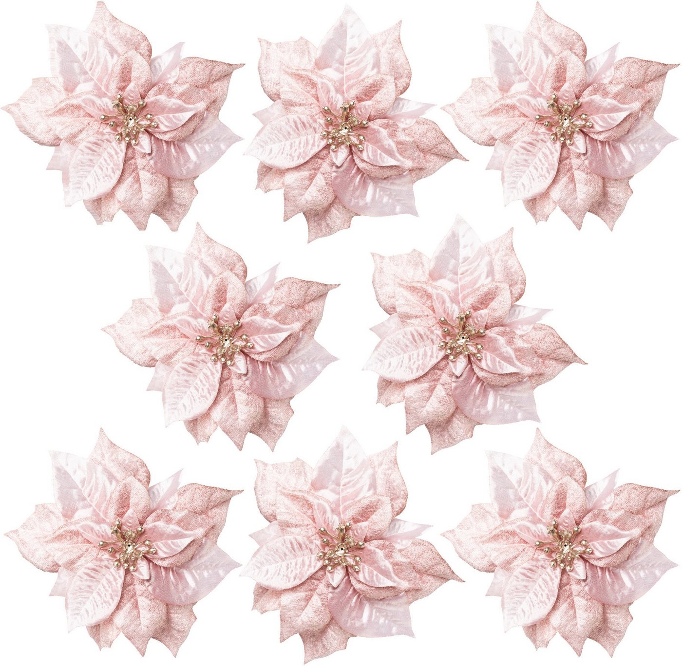 Creativ deco Weihnachtsbaumklammer Poinsettienblüte, Weihnachtsdeko, Christbaumschmuck (8-tlg), Ø ca. 17 cm