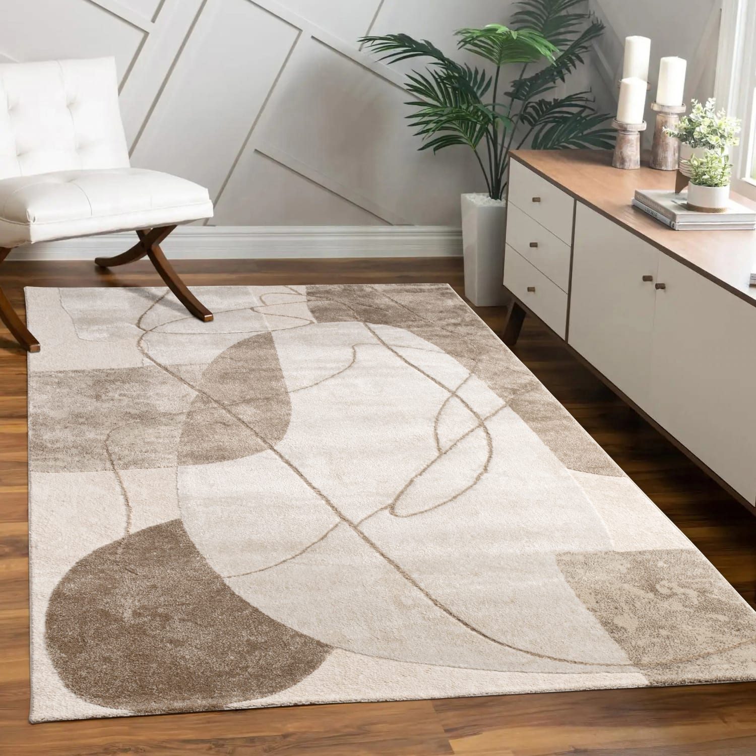 KADIMA DESIGN Teppich Abstrakt Wohnzimmer schmutzabweisend Teppich Kurzflor, Rechteckig, Höhe: 15 mm, Florhöhe: 11 mm, Polypropylen, Polyester, 80x150, Beige