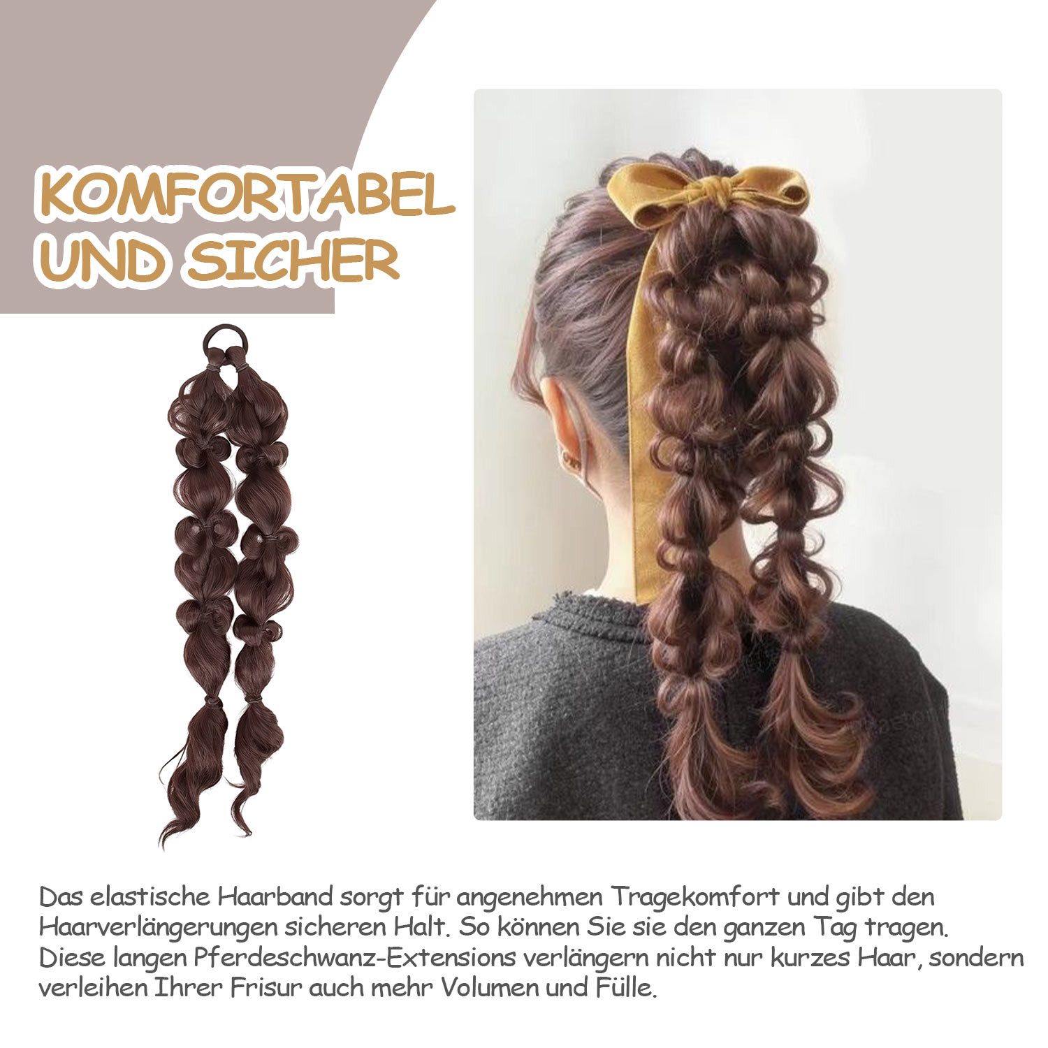 Refttenw Kunsthaarperücke Lange geflochtenes Pferdeschwanz,45 cm,Perücken Zubehör,mit Haargummis