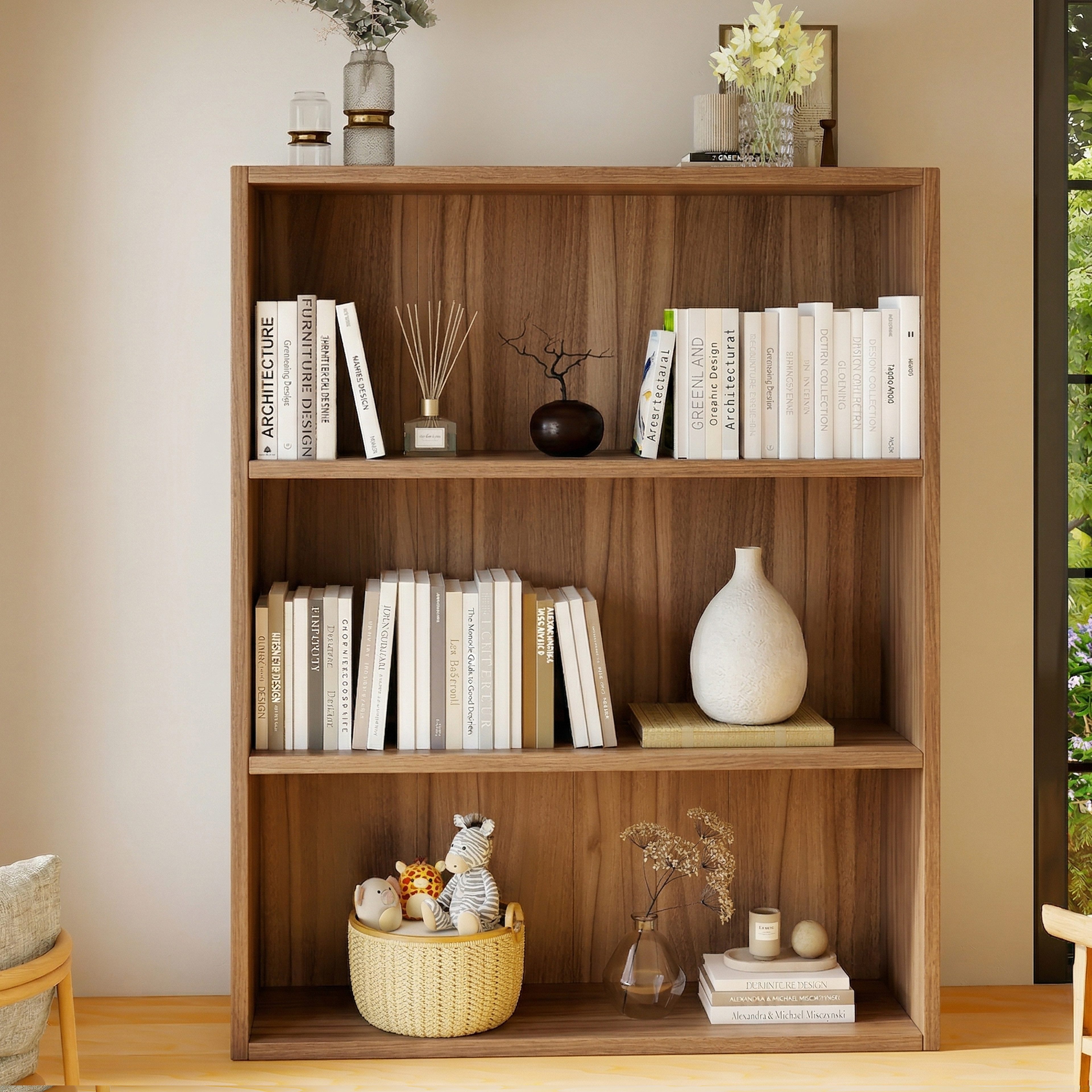 oyajia Bücherregal Bücherregal 100cm für Wohnzimmer Home Office,3-Stöckiges, Standregal, Büroregal, 3 Fächer, Holzwerkstoff, 80x24x100cm (BxTxH)