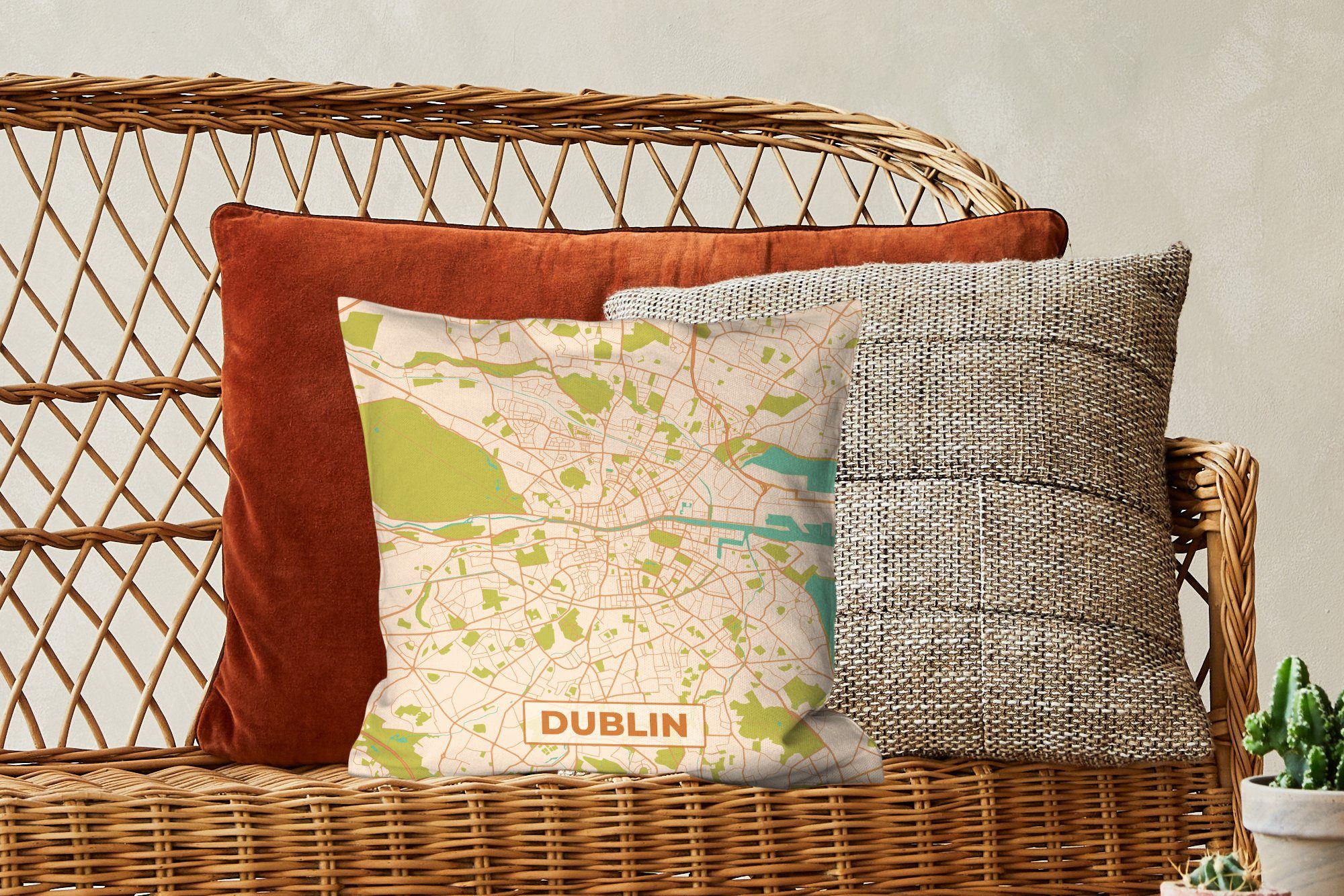 mit - für Dublin - Stadtplan - Schlafzimmer, Wohzimmer, Sofakissen Zierkissen Karte, Vintage Dekokissen Deko, MuchoWow Füllung