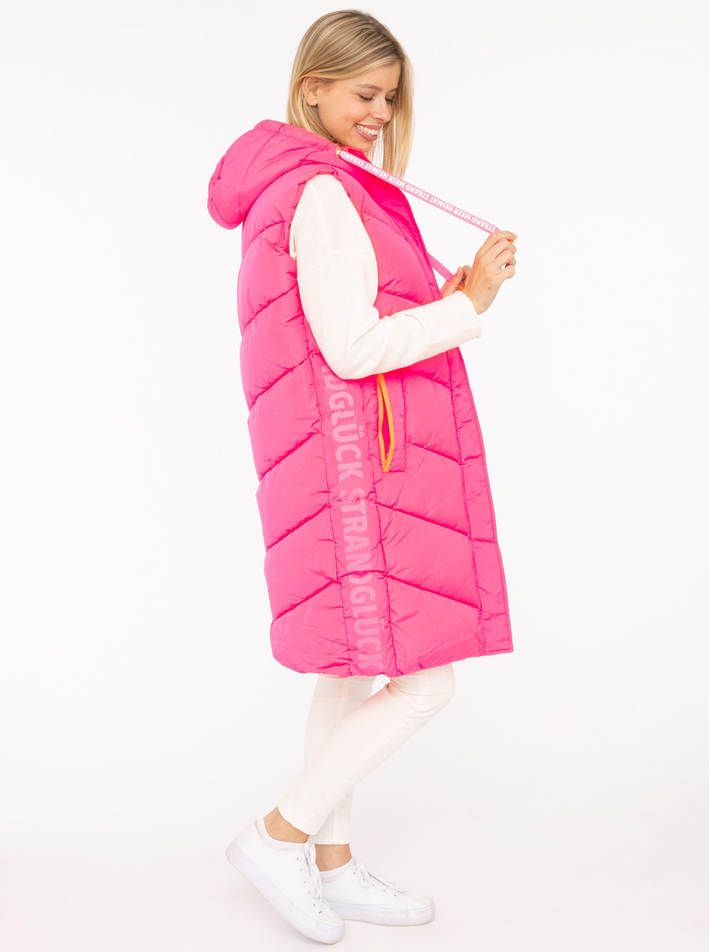 Zwillingsherz Steppweste "Strandglück" seitlicher Print, Kapuze, Taschen, modisch, Kontrastdetails