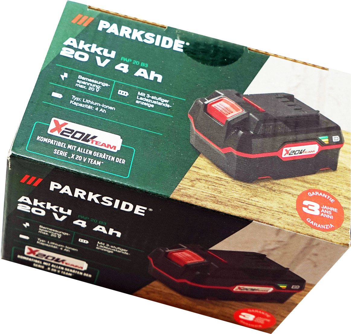 Parkside 3 Stück 20V 4Ah Akku Pap 20 B3 Lithium Ionen 4 Ah Serie Parkside X20V Akku PAP 20 B3 (20 V)