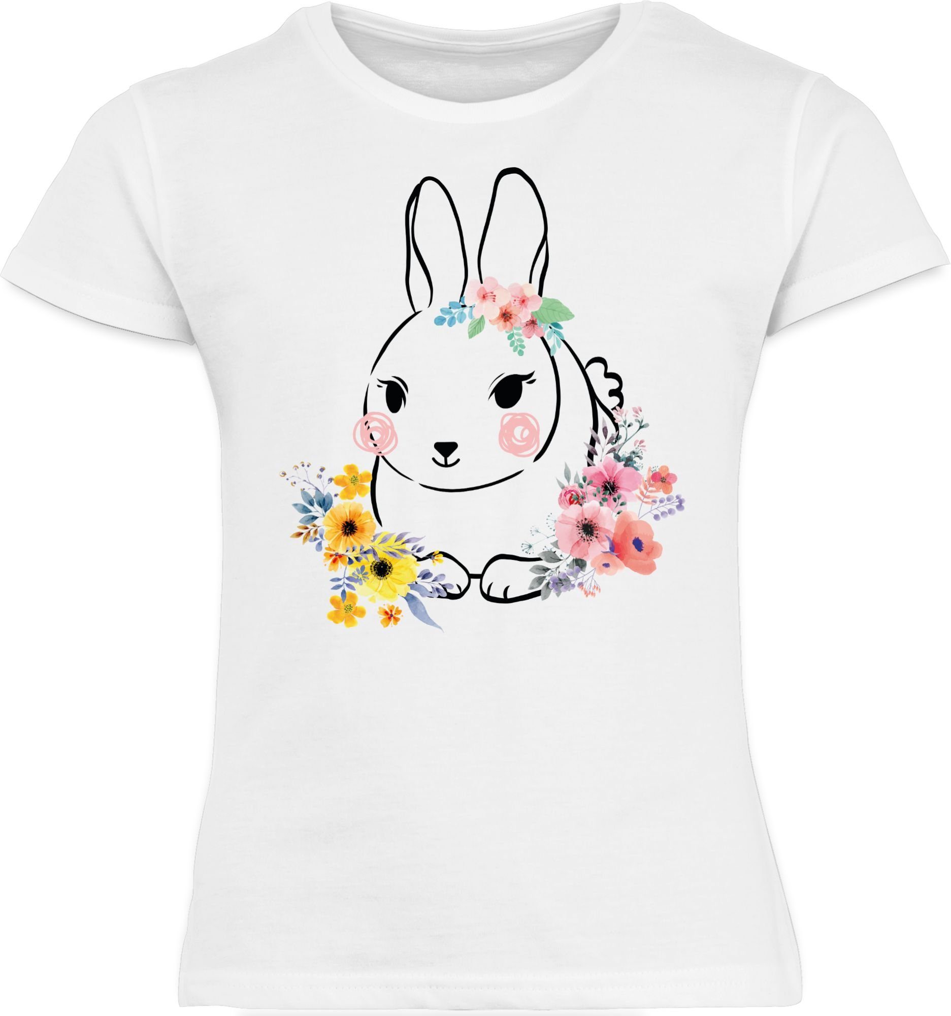 Shirtracer T-Shirt Hase Blumen Geschenk Weiß - Ostern 2
