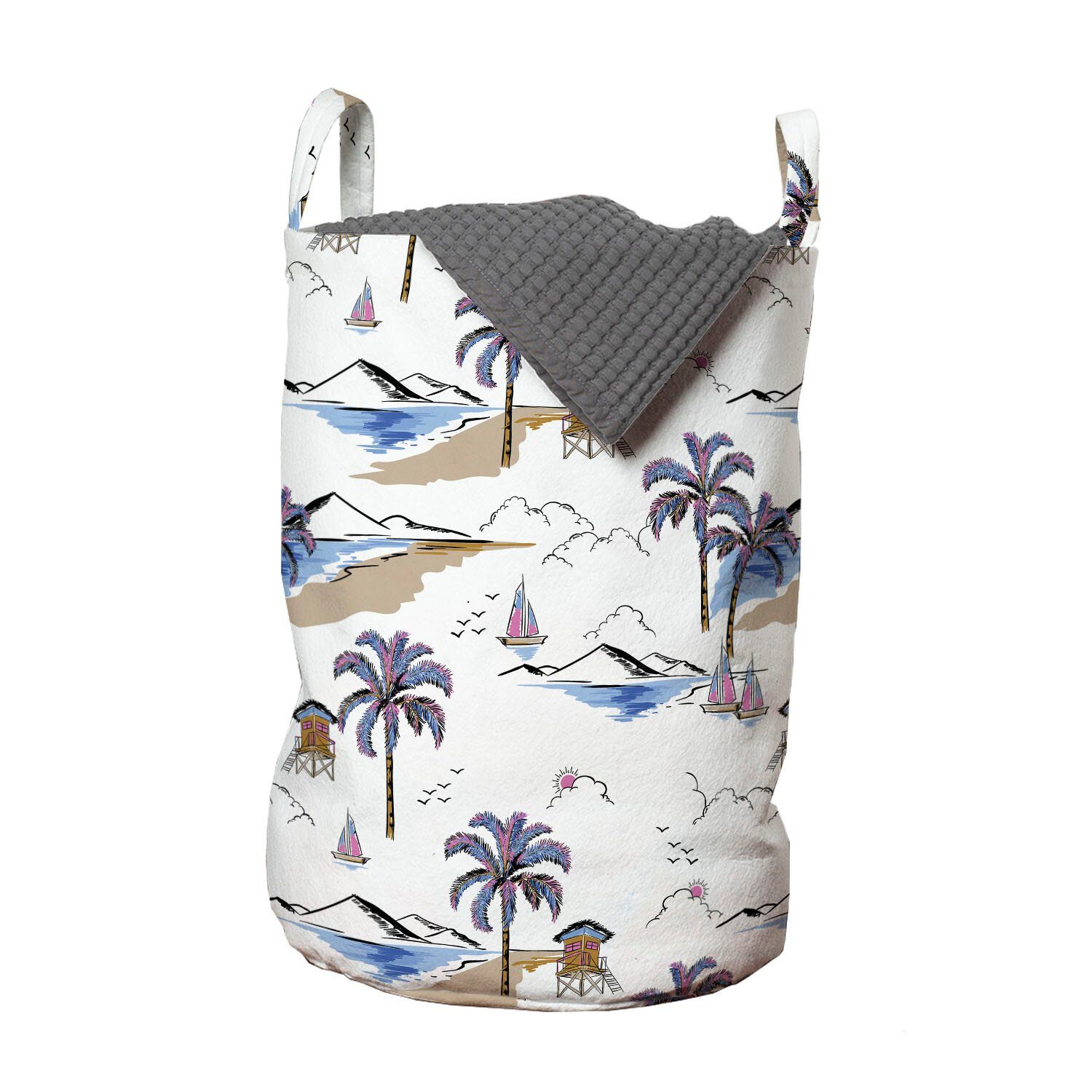 Tropisch Griffen für mit Wäschekorb Kordelzugverschluss Wäschesäckchen Exotische Insel-Sommer Waschsalons, Abakuhaus