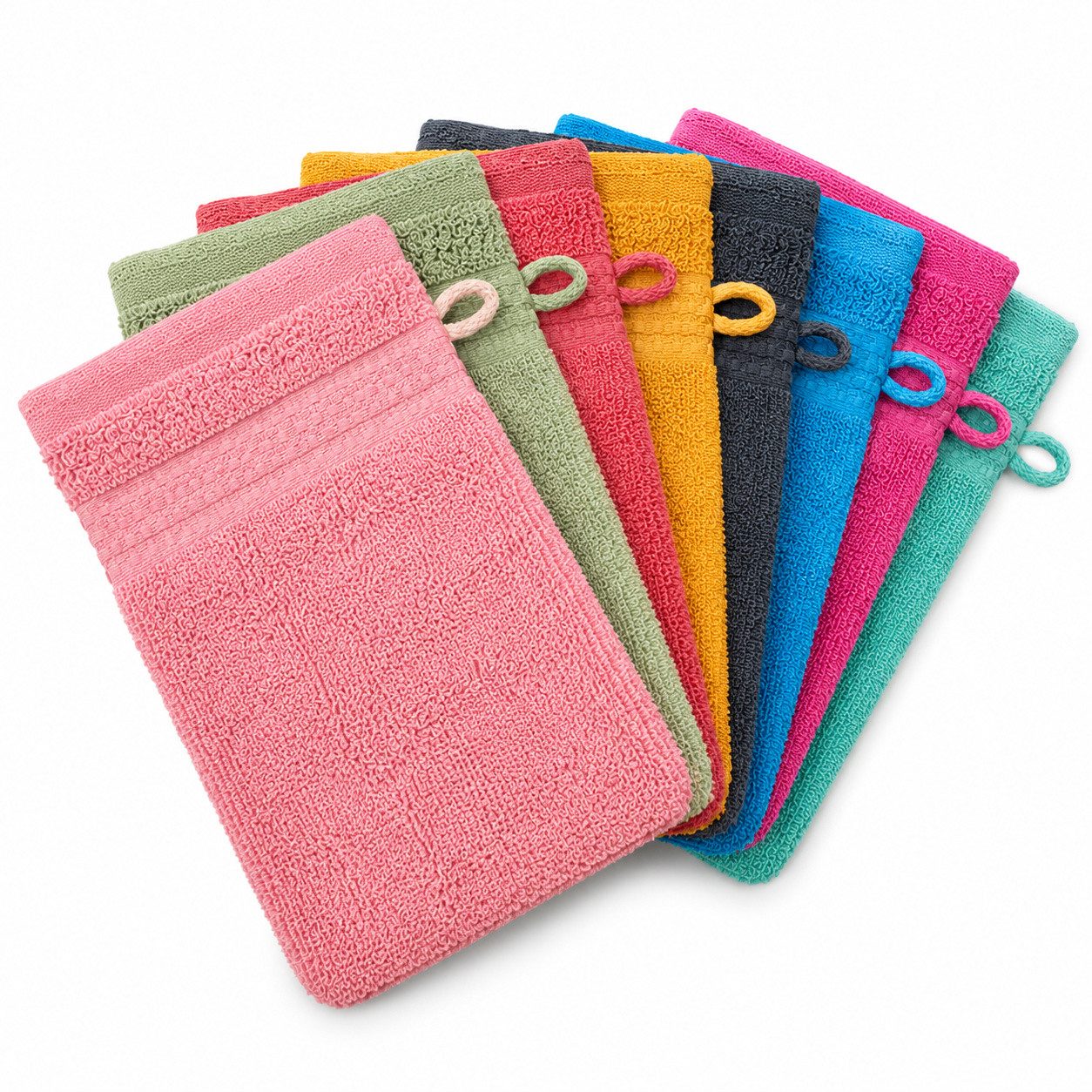KH-Haushaltshandel Waschhandschuh, Frottier (10-St), Waschhandschuh, Waschlappen, Baumwolle 10er Pack. Frottier uni