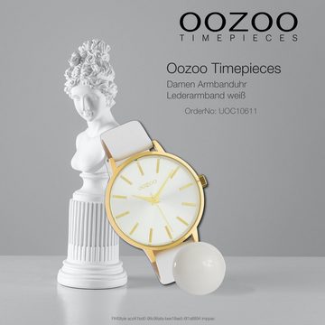 OOZOO Quarzuhr Oozoo Damen Armbanduhr weiß Analog C10611, Damenuhr rund, groß (ca. 42mm) Lederarmband, Fashion-Style