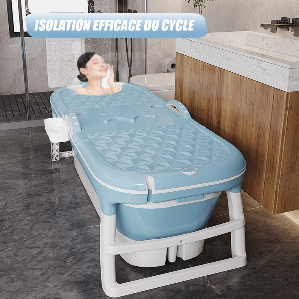 JEOBEST Badewanne Faltbare Badewanne Erwachsene 118x60x53cm Seifenkorb, Massage-Schweiß-Dampfbadewanne mit Deckel,Blau